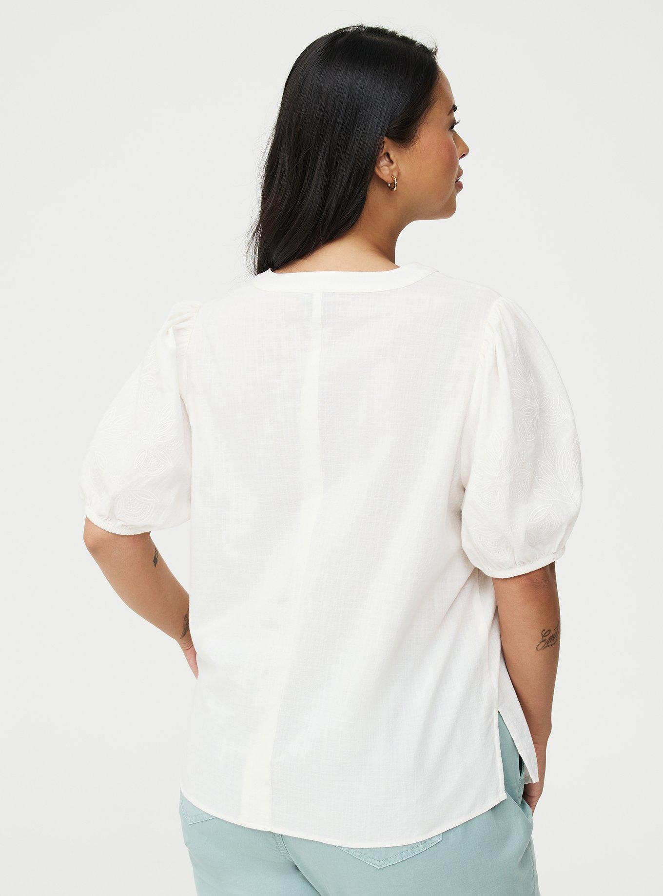 Puff Sleeve Top with Embroidery, WHISPER WHITE, alternate