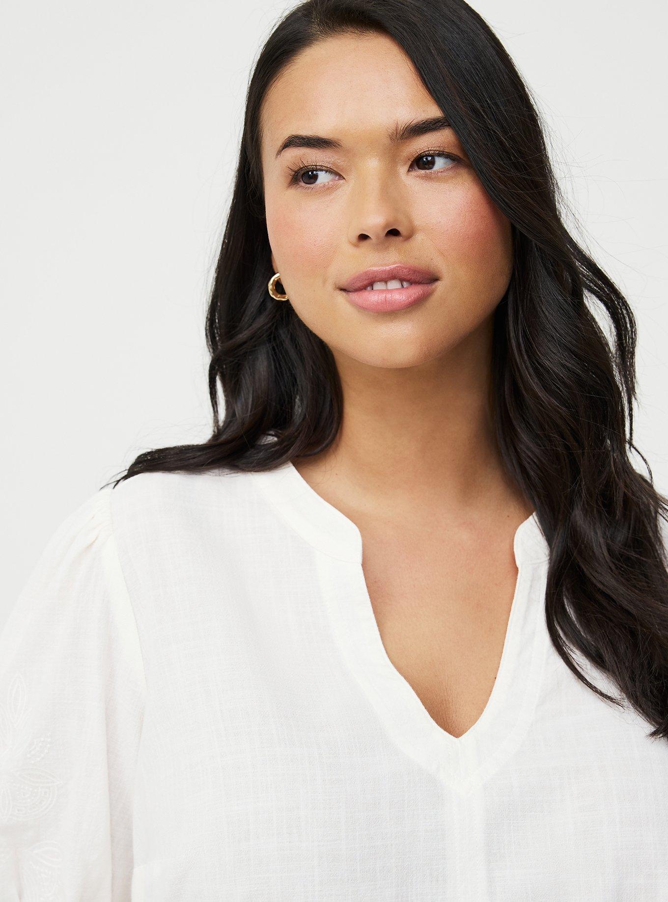 Puff Sleeve Top with Embroidery, WHISPER WHITE, alternate