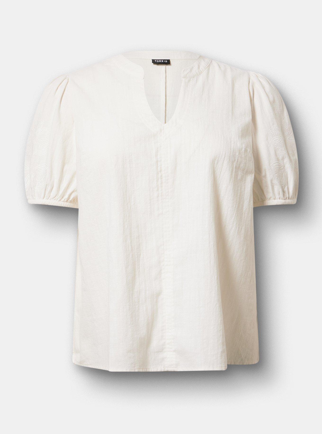 Puff Sleeve Top with Embroidery, WHISPER WHITE, hi-res