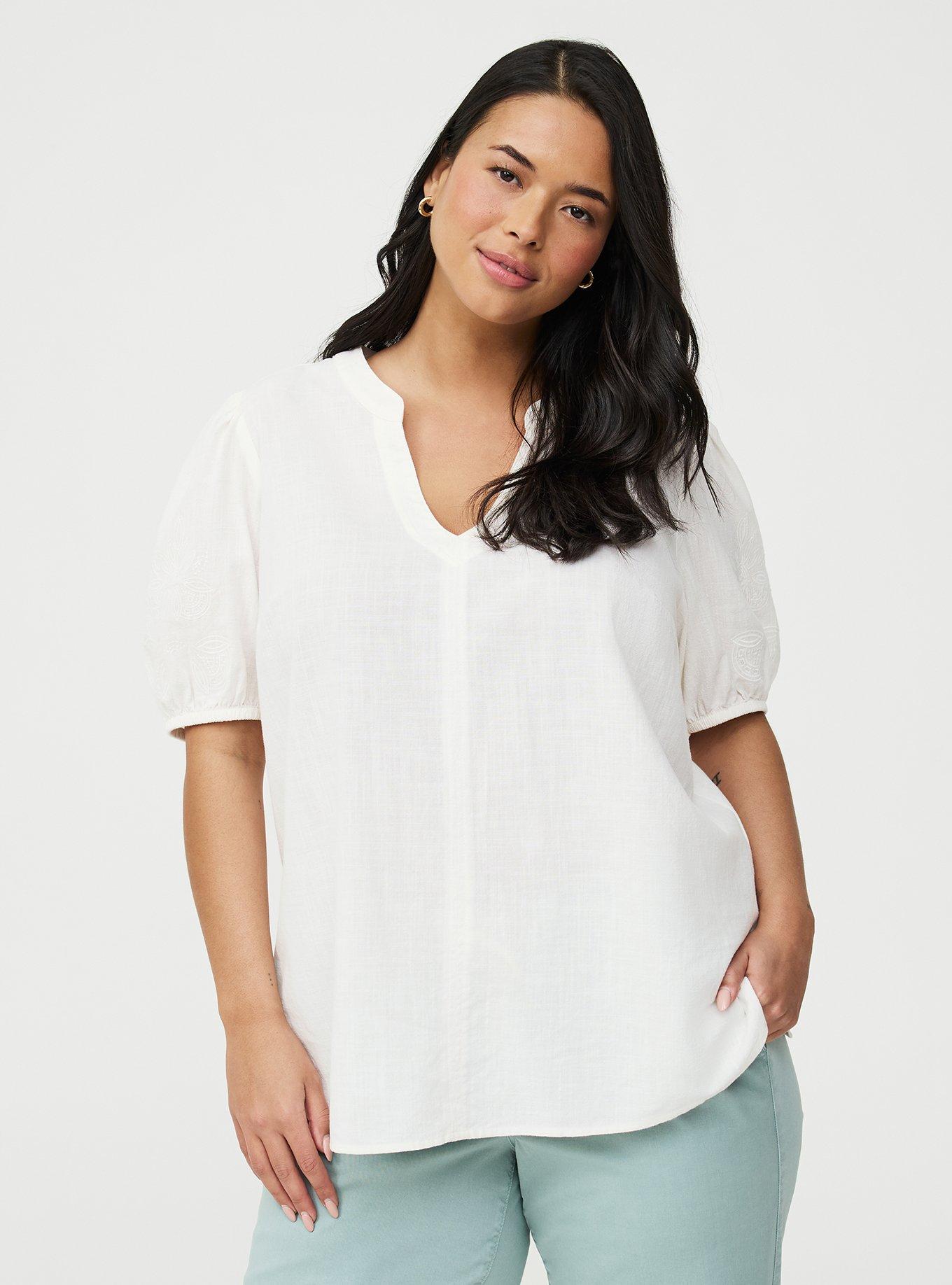 Puff Sleeve Top with Embroidery, WHISPER WHITE, hi-res