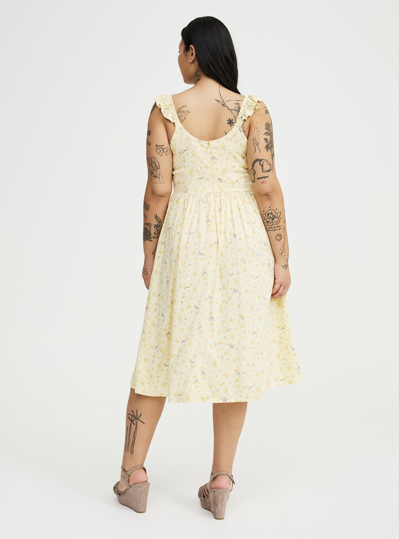 Corset Detail Midi Dress, BUGGING FLORAL YELLOW, alternate