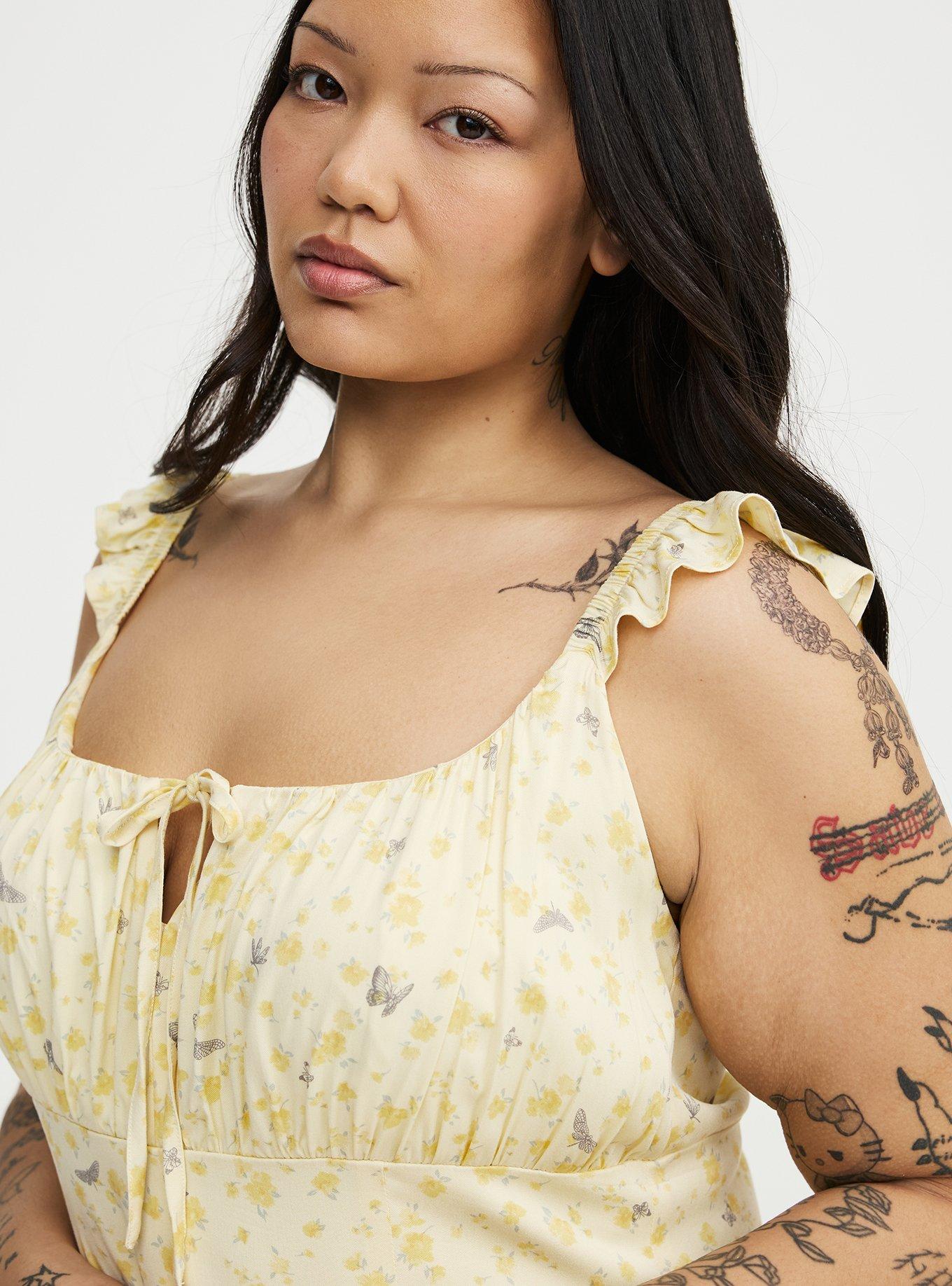 Corset Detail Midi Dress, BUGGING FLORAL YELLOW, alternate