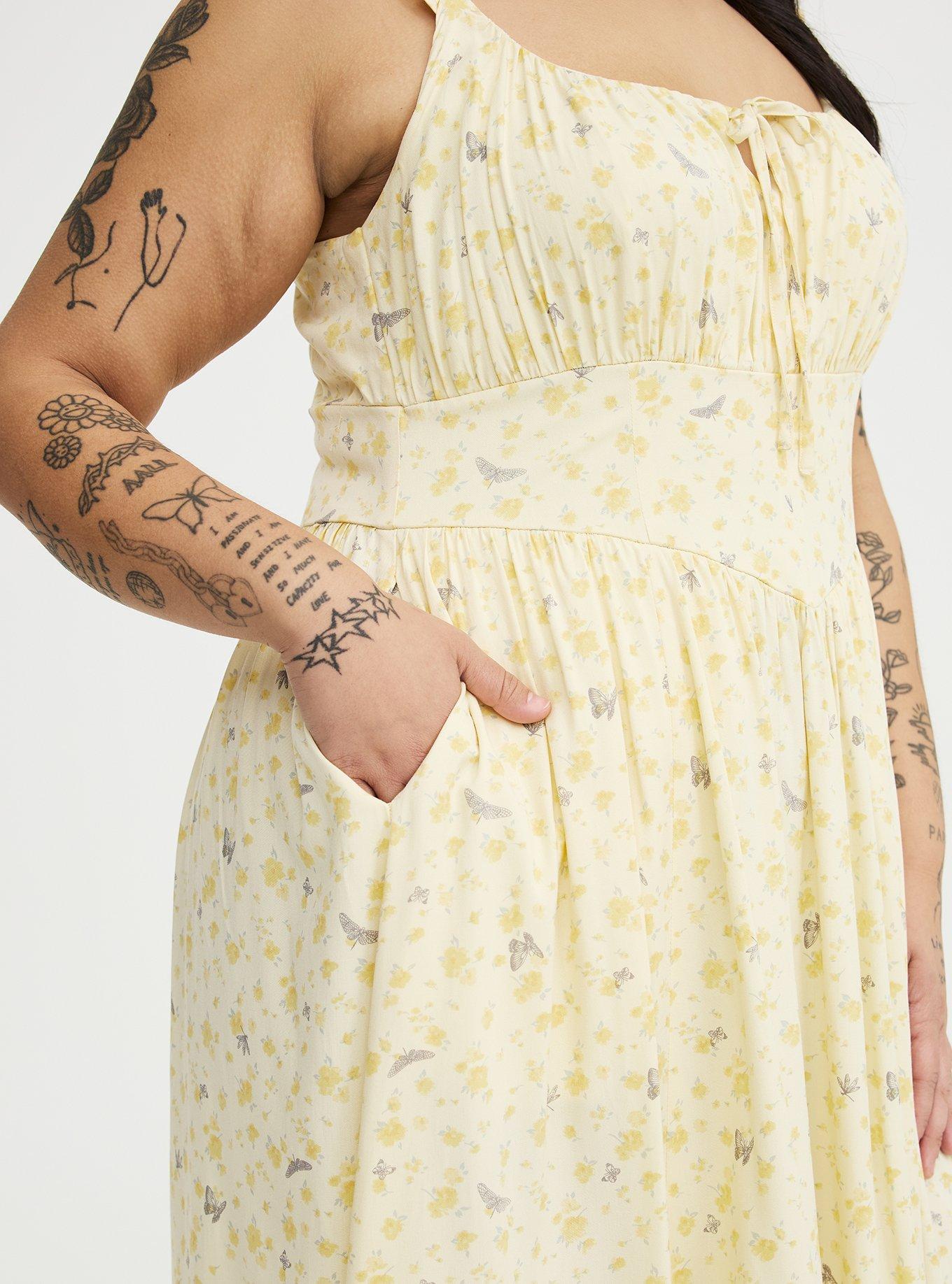 Corset Detail Midi Dress, BUGGING FLORAL YELLOW, alternate