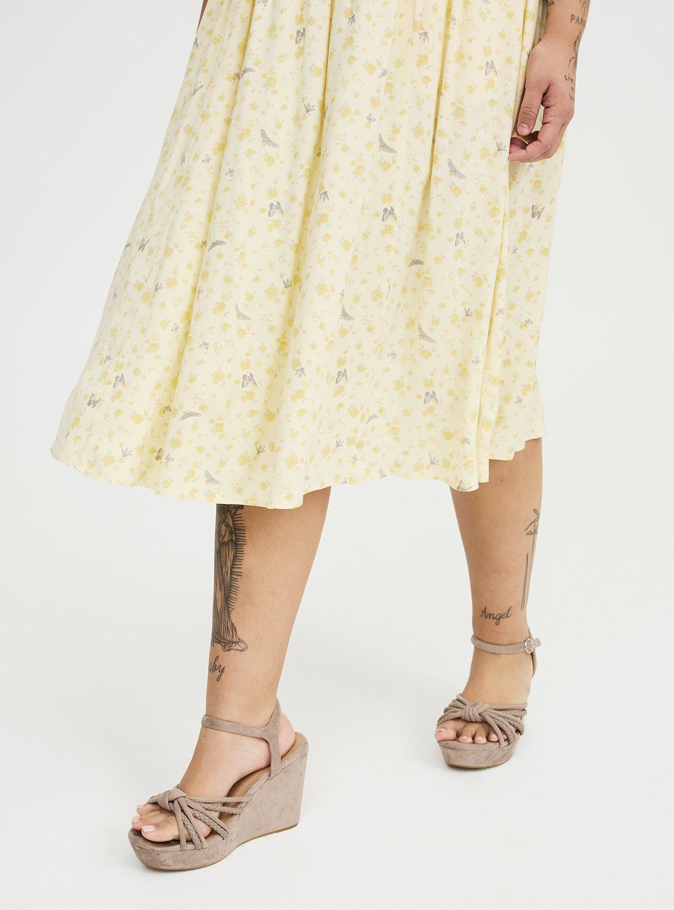 Corset Detail Midi Dress, BUGGING FLORAL YELLOW, alternate