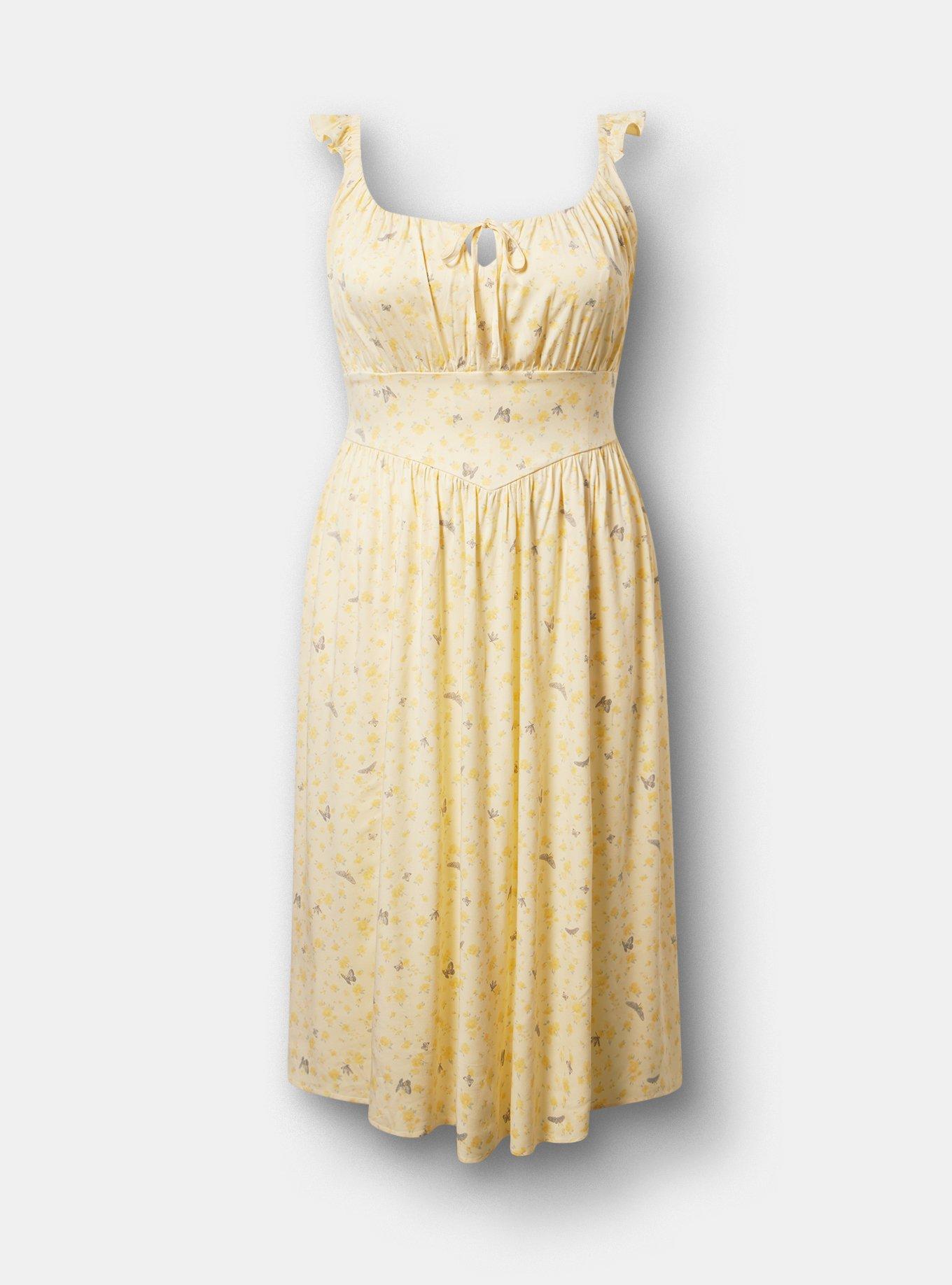Corset Detail Midi Dress, BUGGING FLORAL YELLOW, hi-res