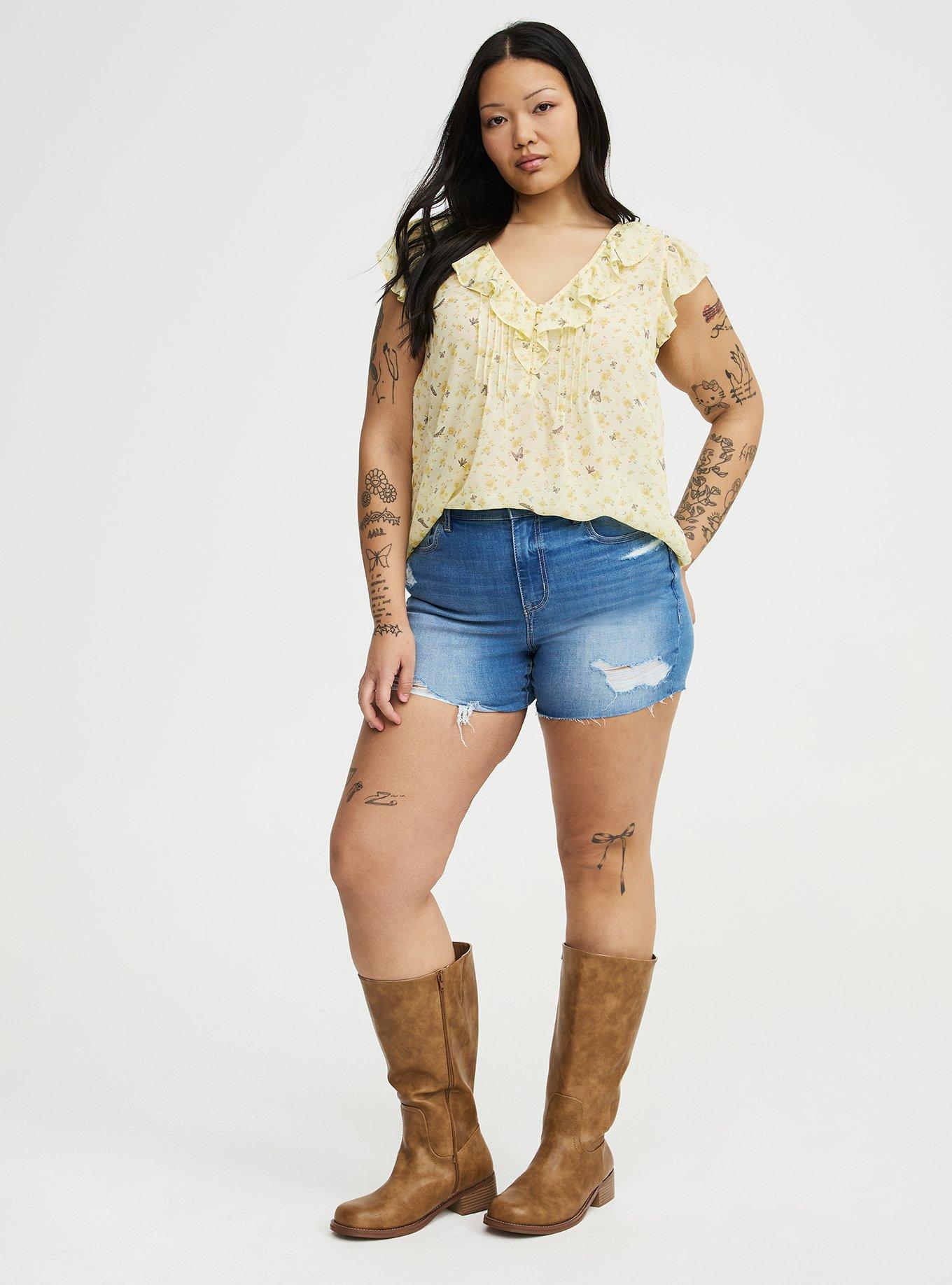 Chiffon Ruffle Top, BUGGING FLORAL YELLOW, alternate