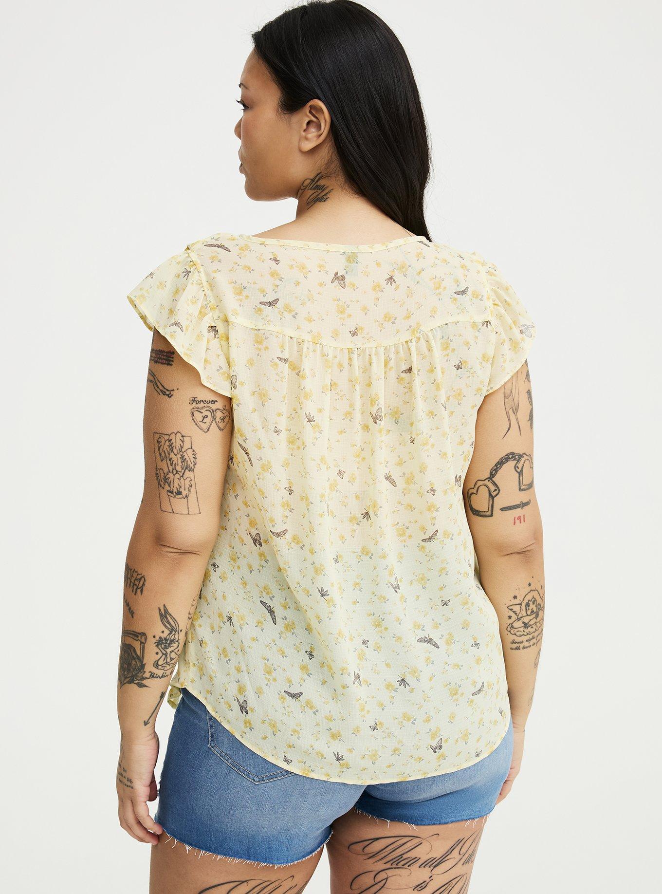 Chiffon Ruffle Top, BUGGING FLORAL YELLOW, alternate