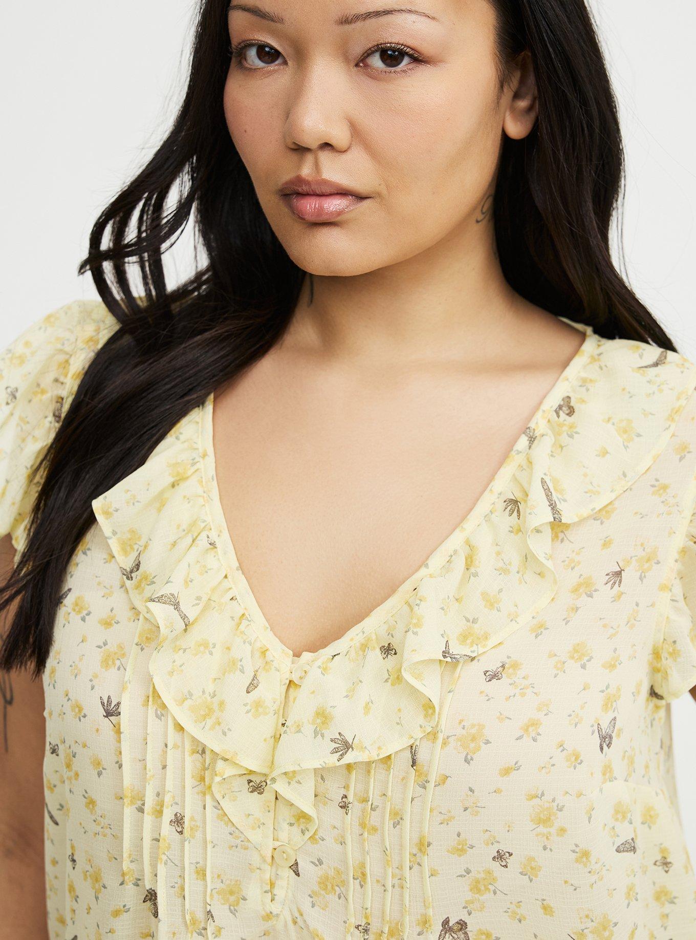 Chiffon Ruffle Top, BUGGING FLORAL YELLOW, alternate