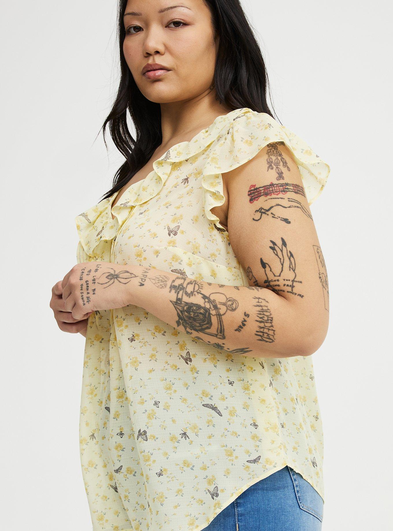 Chiffon Ruffle Top, BUGGING FLORAL YELLOW, alternate