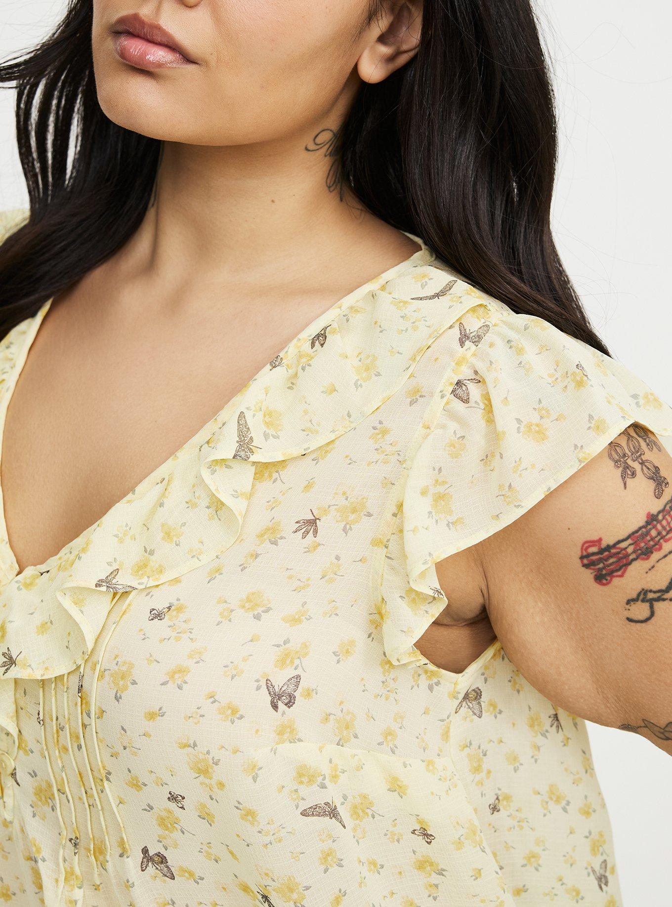 Chiffon Ruffle Top, BUGGING FLORAL YELLOW, alternate
