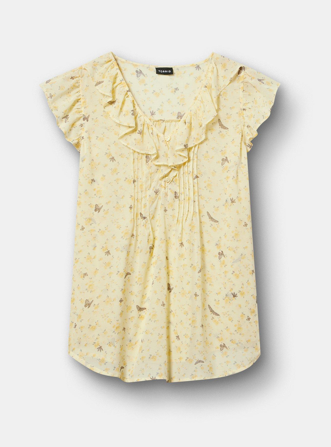 Chiffon Ruffle Top, BUGGING FLORAL YELLOW, hi-res