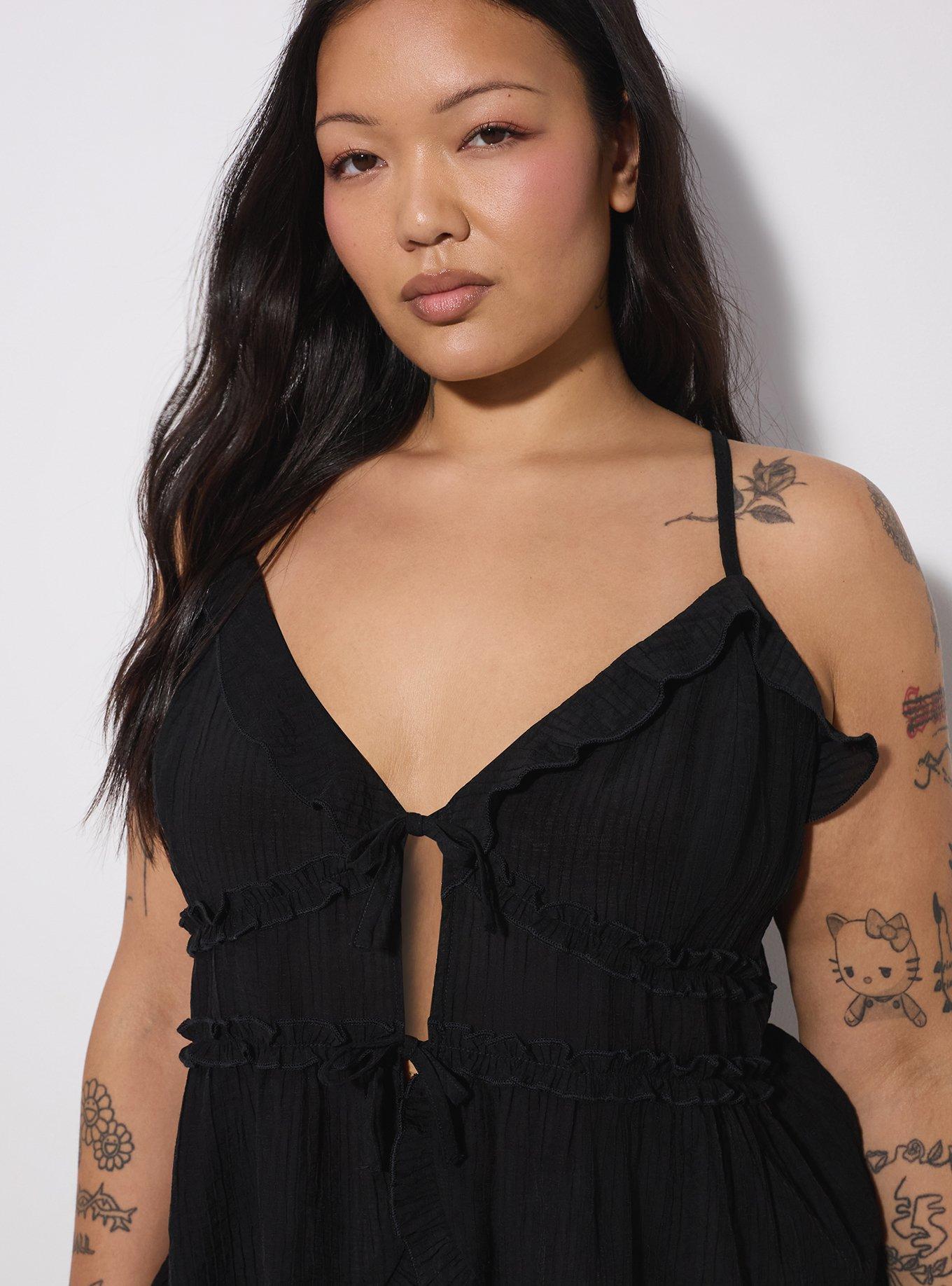 LoveSick Tie Front Tiered Flyaway Cami, DEEP BLACK, alternate