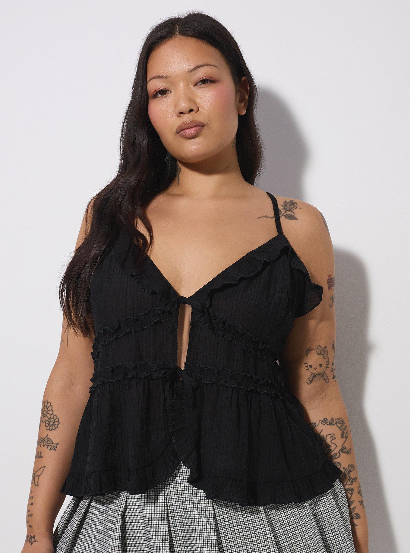 LoveSick Tie Front Tiered Flyaway Cami, DEEP BLACK, hi-res