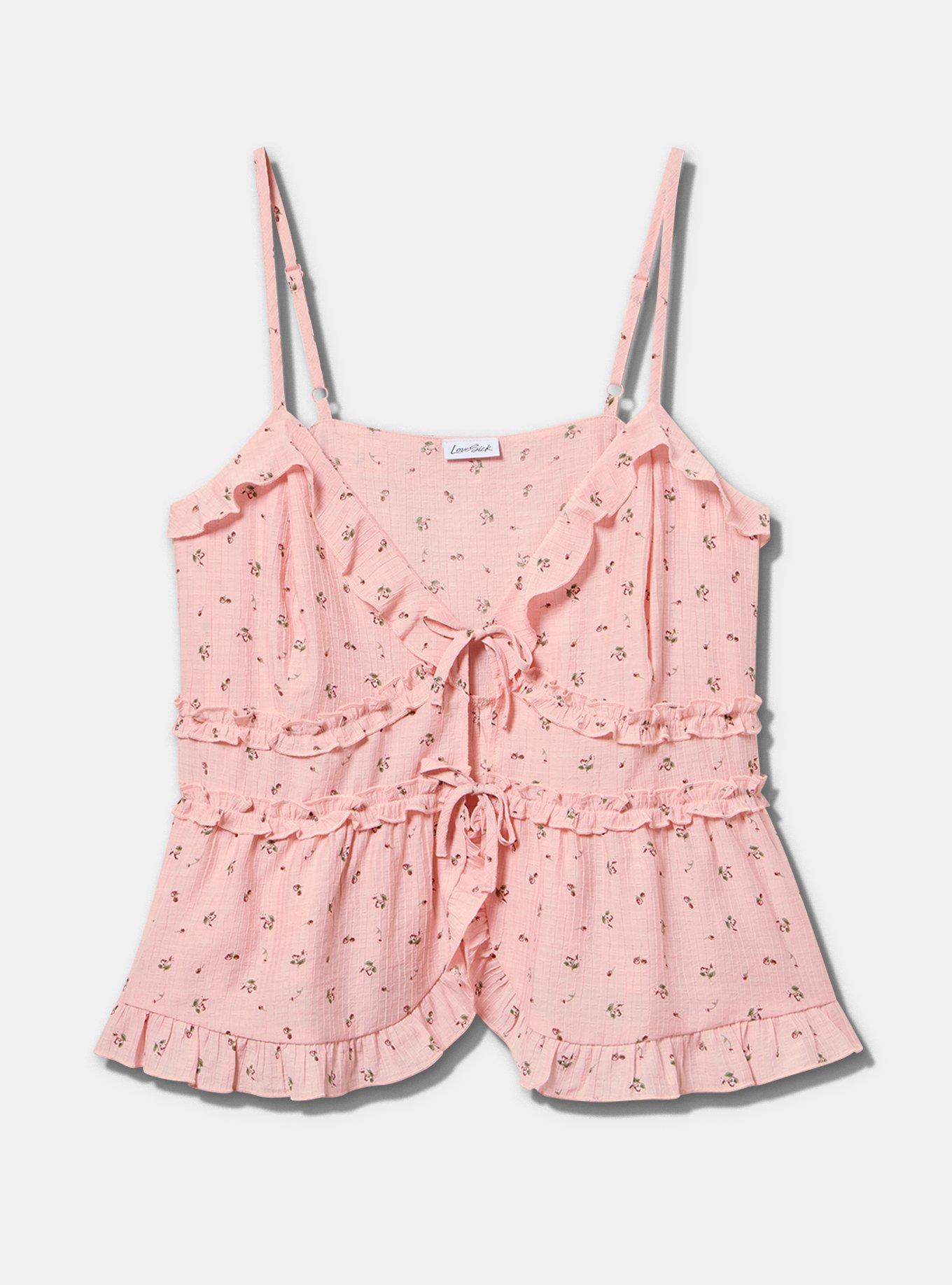 LoveSick Tie Front Tiered Flyaway Cami, PLUTO FLORAL PINK, flat