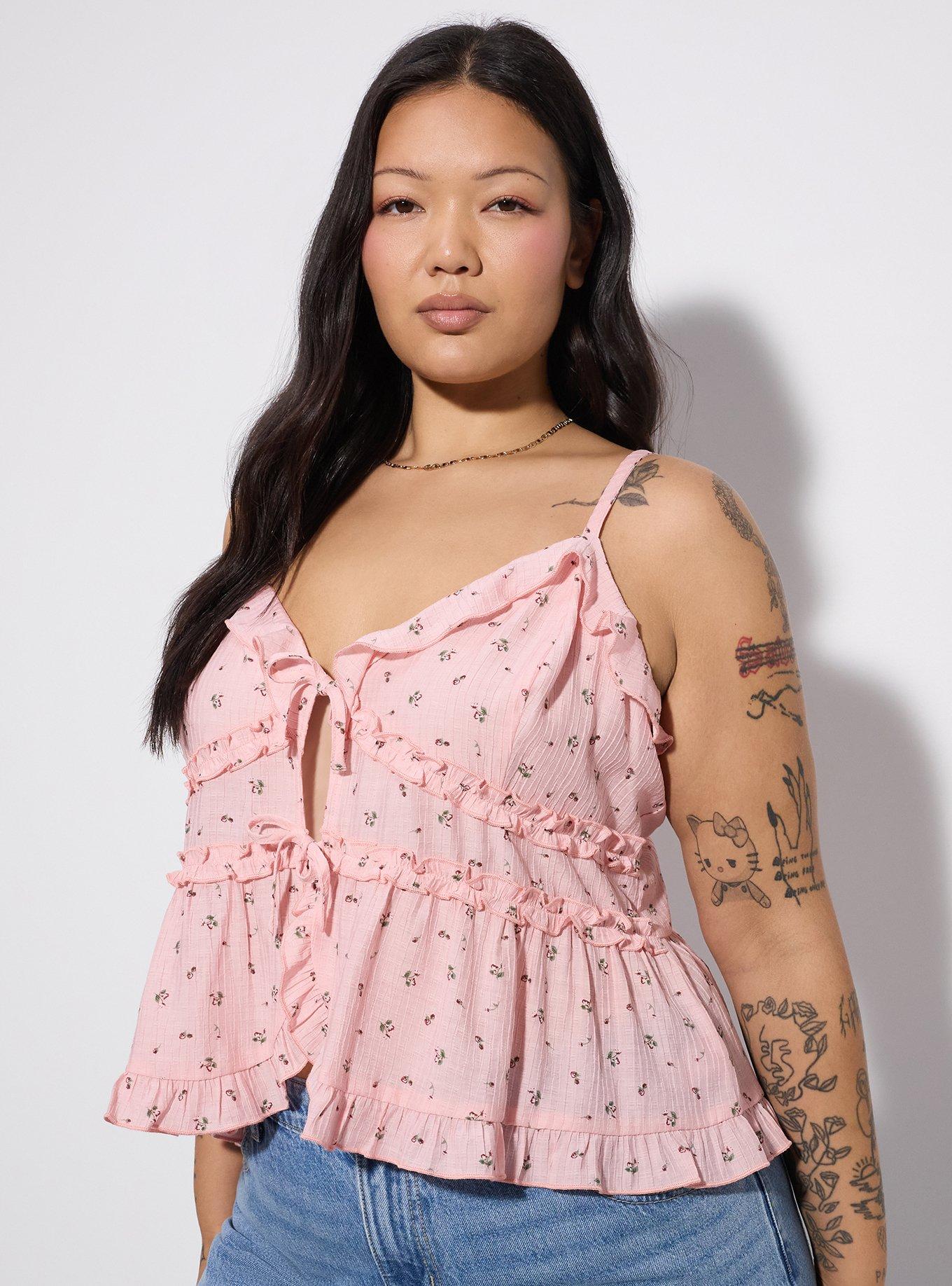 LoveSick Tie Front Tiered Flyaway Cami, PLUTO FLORAL PINK, hi-res