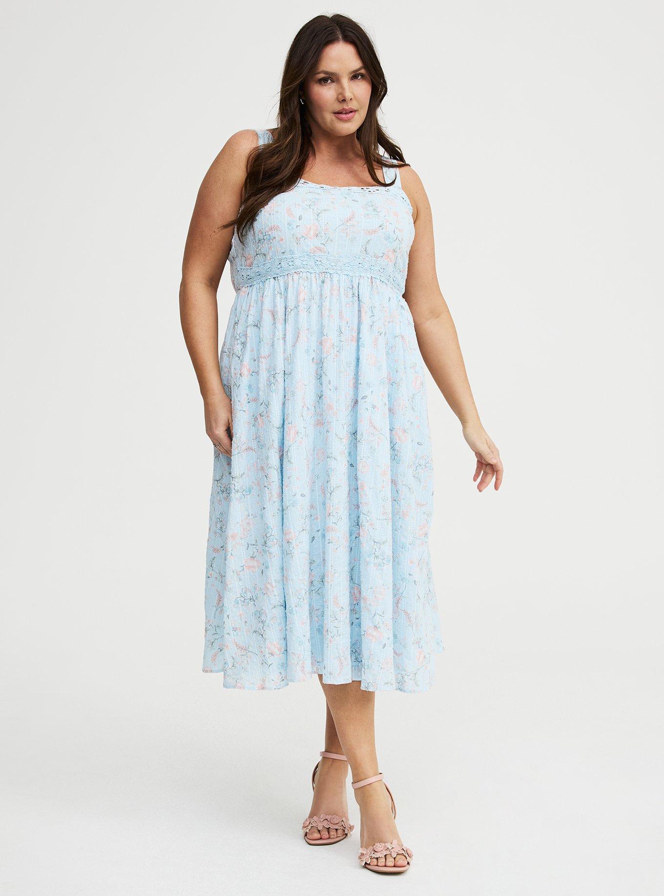 Square Neck Tea Length Dress, TENDER JACOBEAN BLUE, hi-res