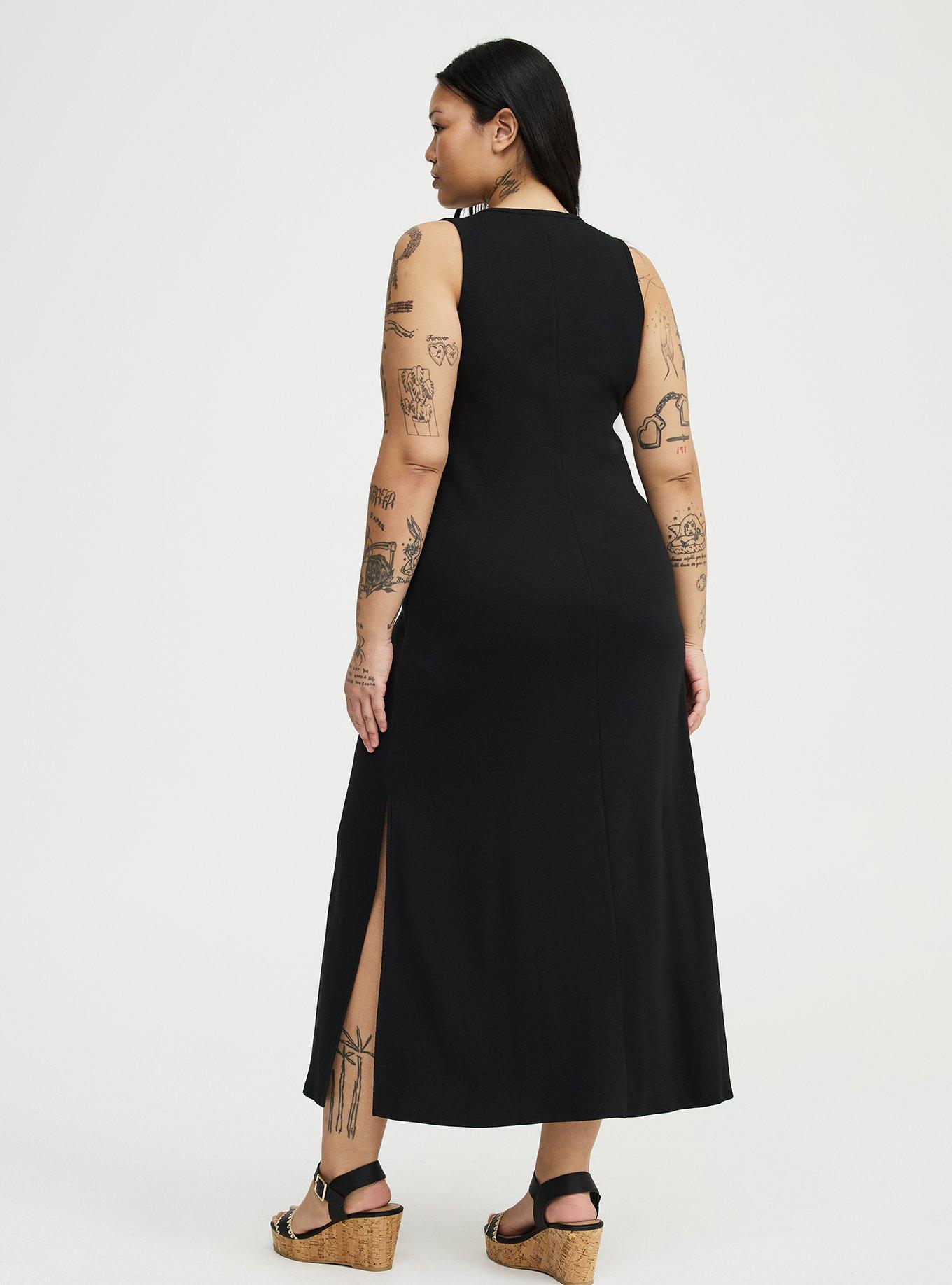 Ribbed V-Neck Maxi Dress, DEEP BLACK, alternate