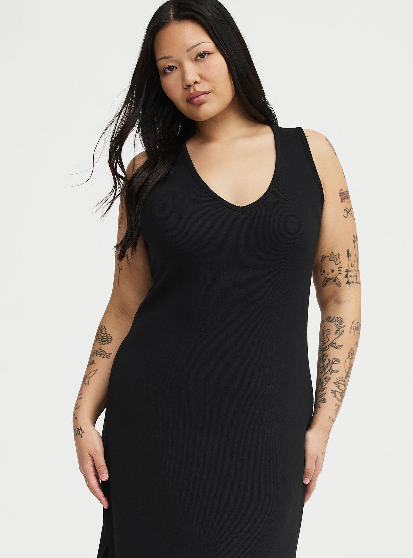 Ribbed V-Neck Maxi Dress, DEEP BLACK, alternate