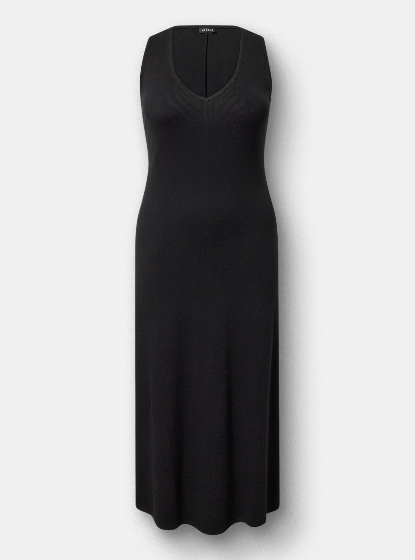 Ribbed V-Neck Maxi Dress, DEEP BLACK, hi-res