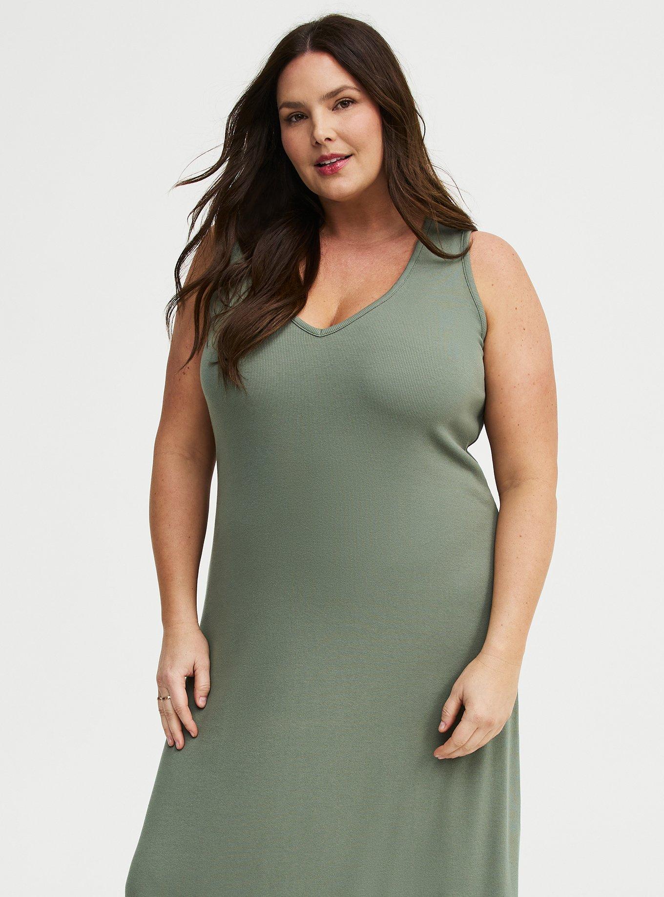 Ribbed V-Neck Maxi Dress, AGAVE GREEN, alternate