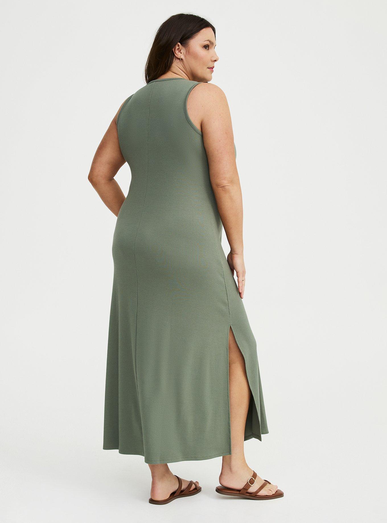 Ribbed V-Neck Maxi Dress, AGAVE GREEN, alternate