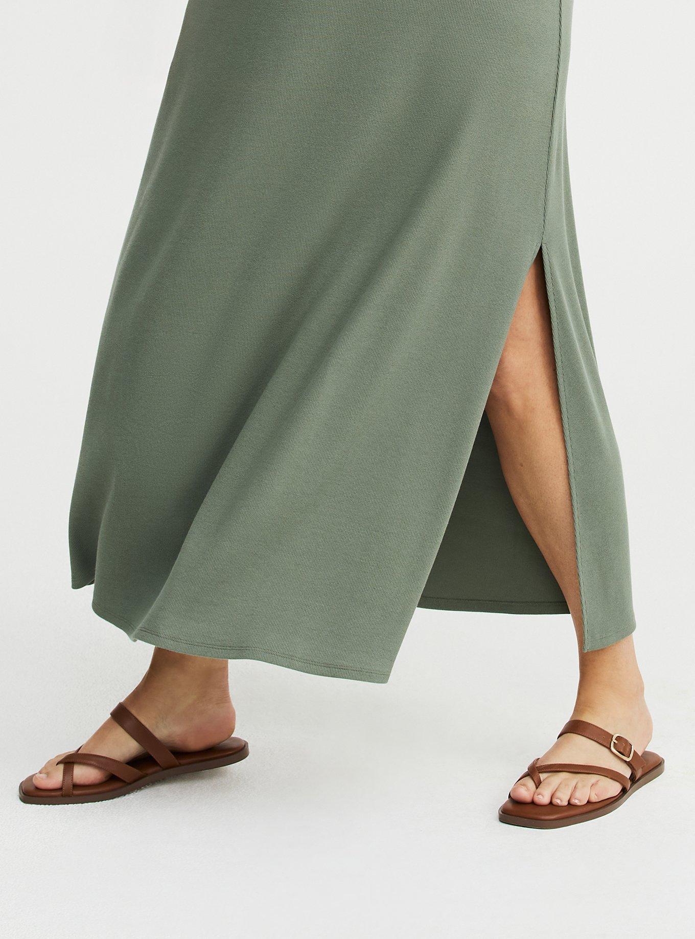 Ribbed V-Neck Maxi Dress, AGAVE GREEN, alternate