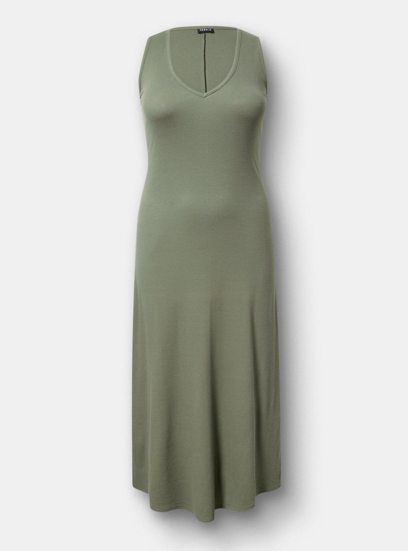 Ribbed V-Neck Maxi Dress, AGAVE GREEN, hi-res