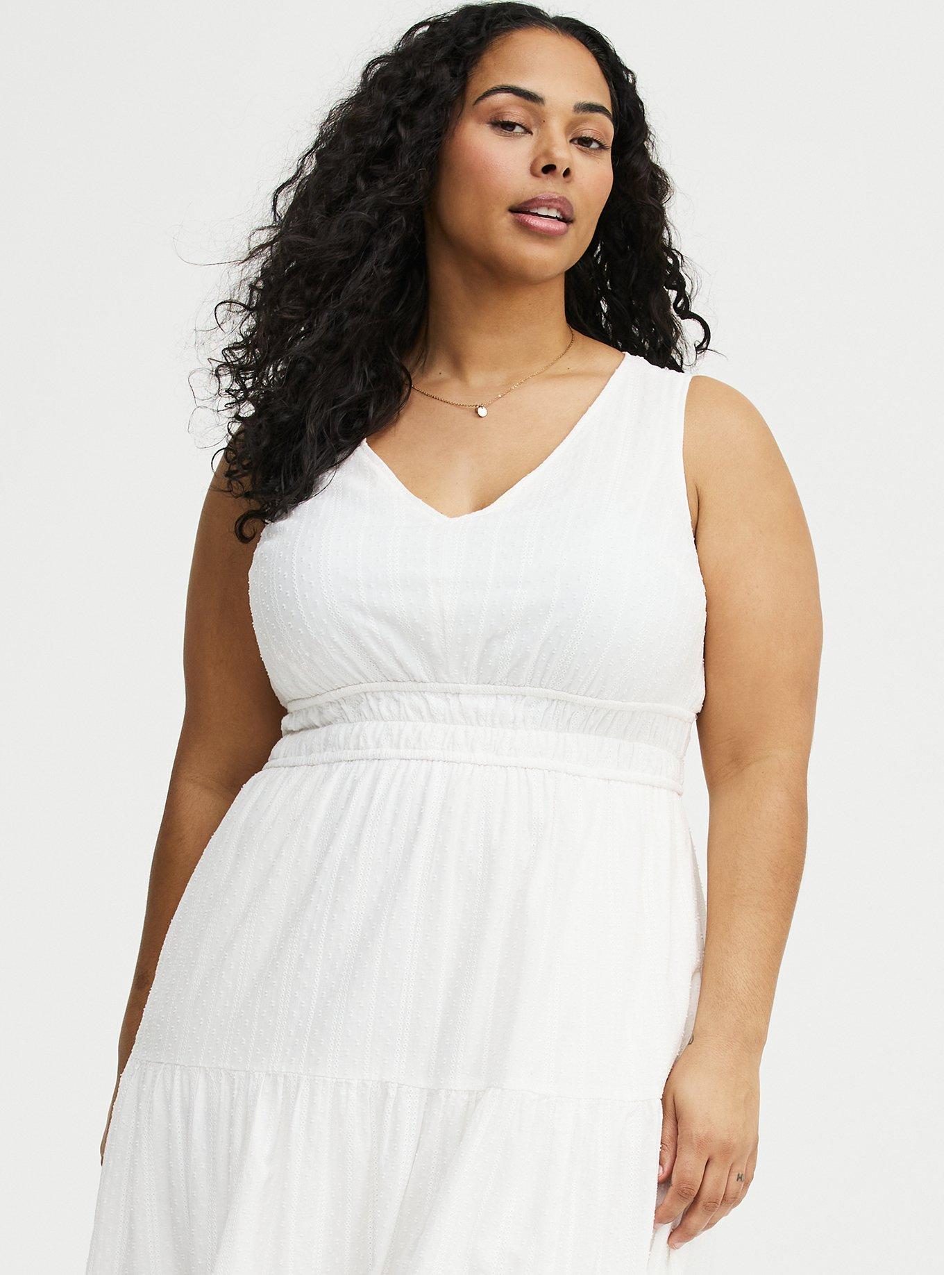 V-Neck Tea Length Dress, CLOUD DANCER, alternate