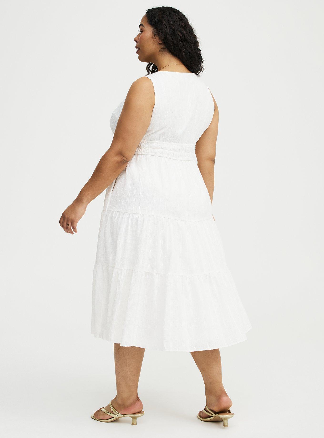 V-Neck Tea Length Dress, CLOUD DANCER, alternate