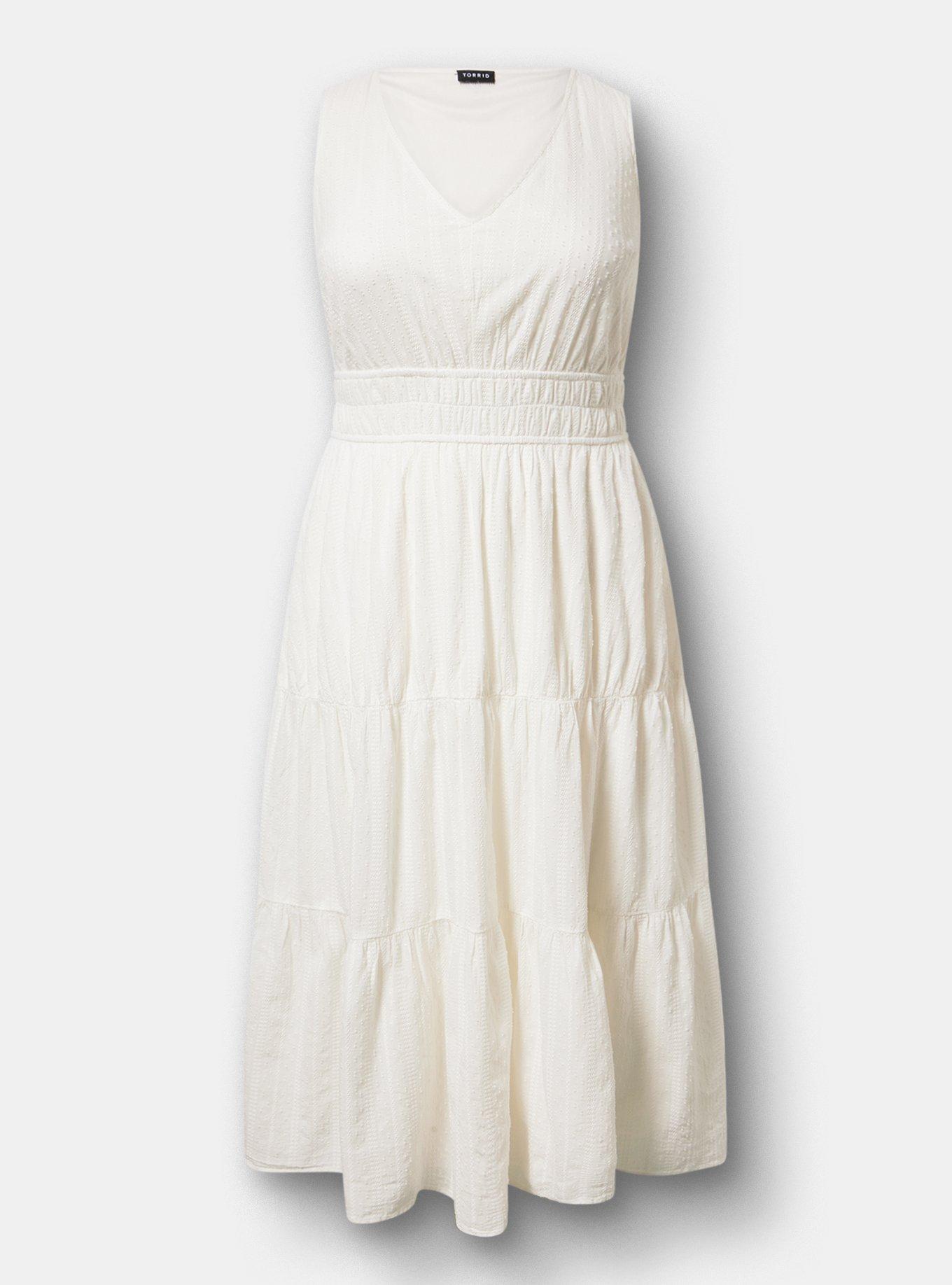 V-Neck Tea Length Dress, CLOUD DANCER, hi-res