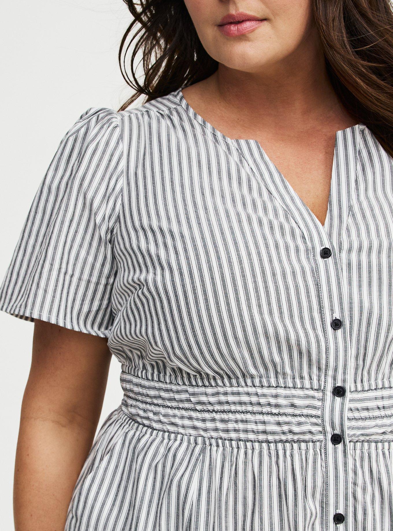 Y-Neck Tea Length Dress, MORA STRIPE WHITE, alternate