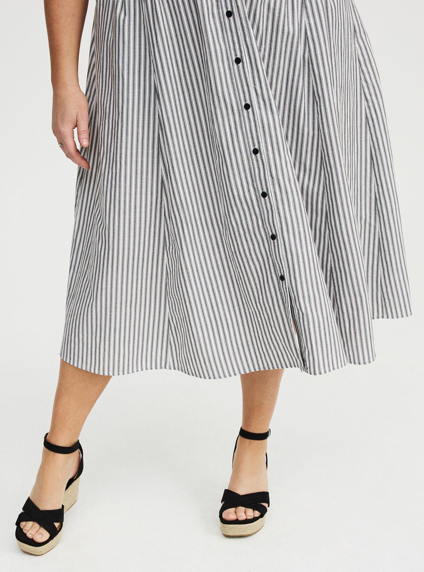 Y-Neck Tea Length Dress, MORA STRIPE WHITE, alternate