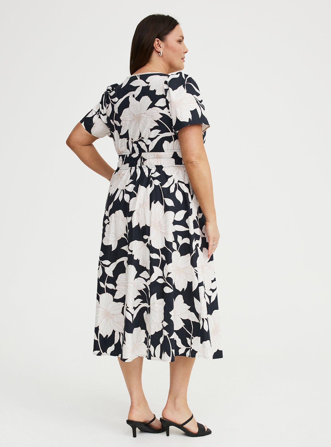 Y-Neck Tea Length Dress, BLUEPRINT FLORAL BLACK, alternate