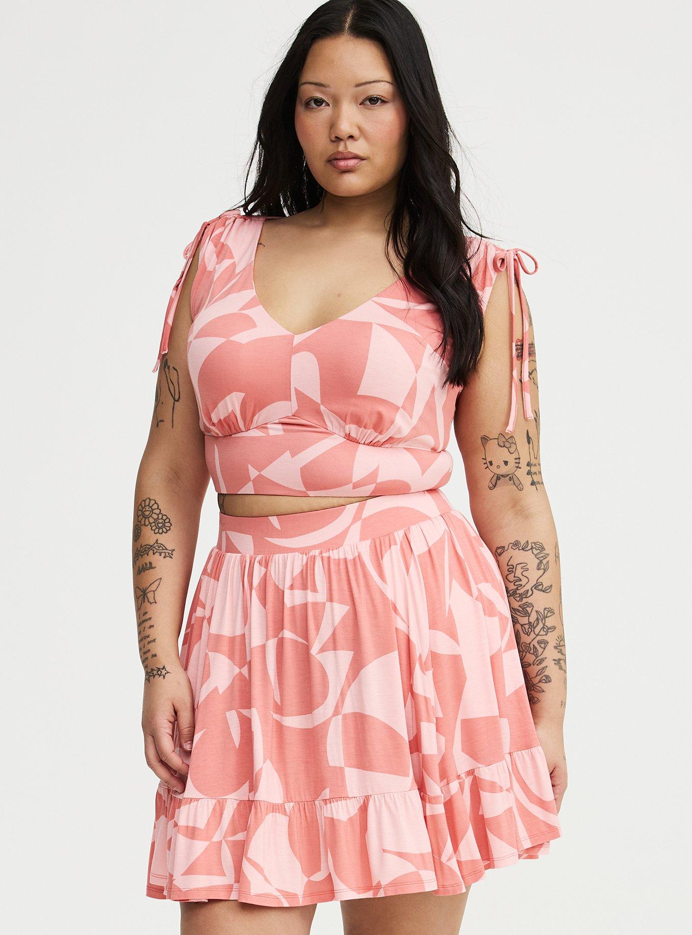 Super Soft Crop Top & Mini Skirt Set, CALI GEO CORAL, alternate