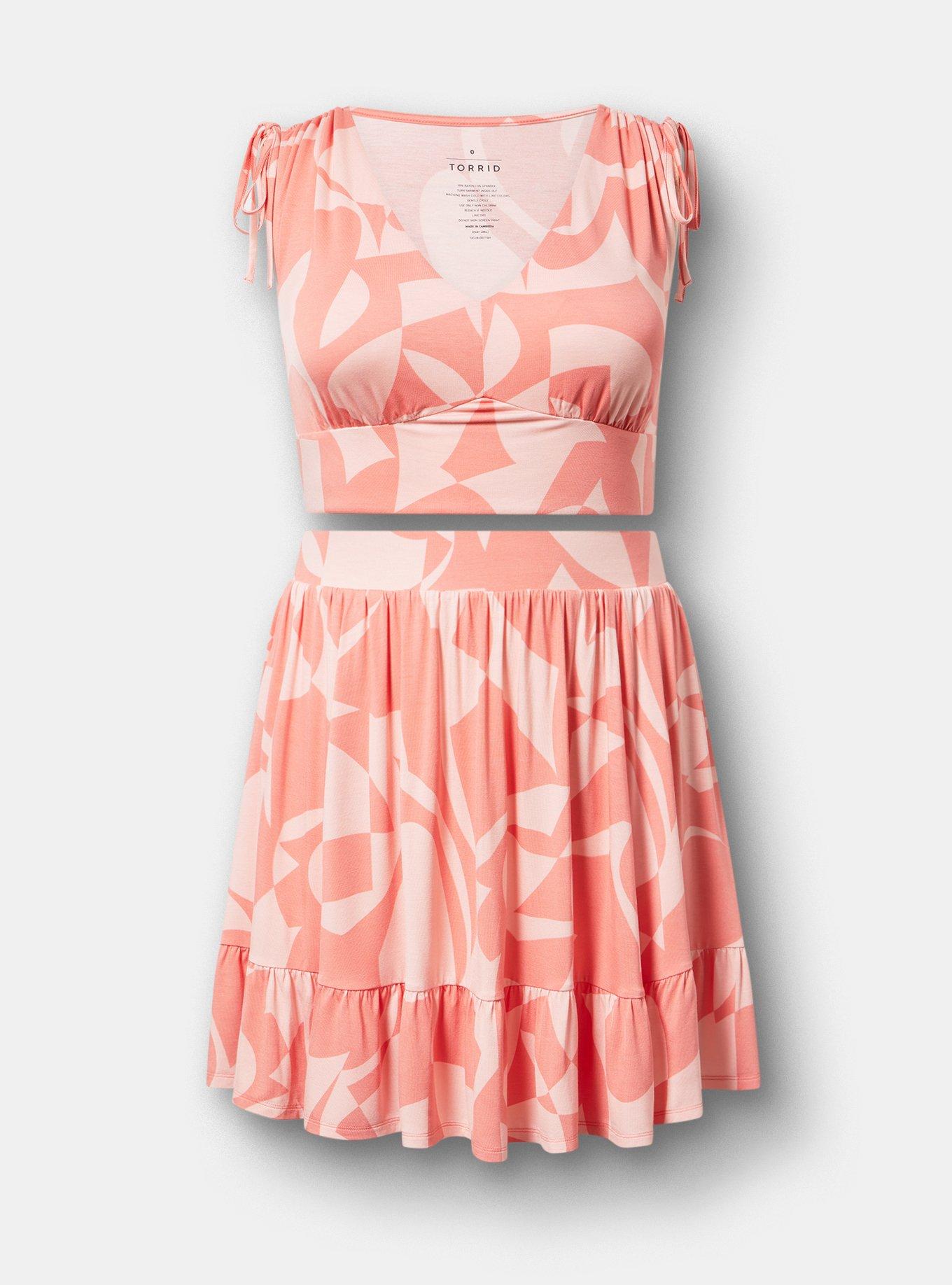 Super Soft Crop Top & Mini Skirt Set, CALI GEO CORAL, hi-res