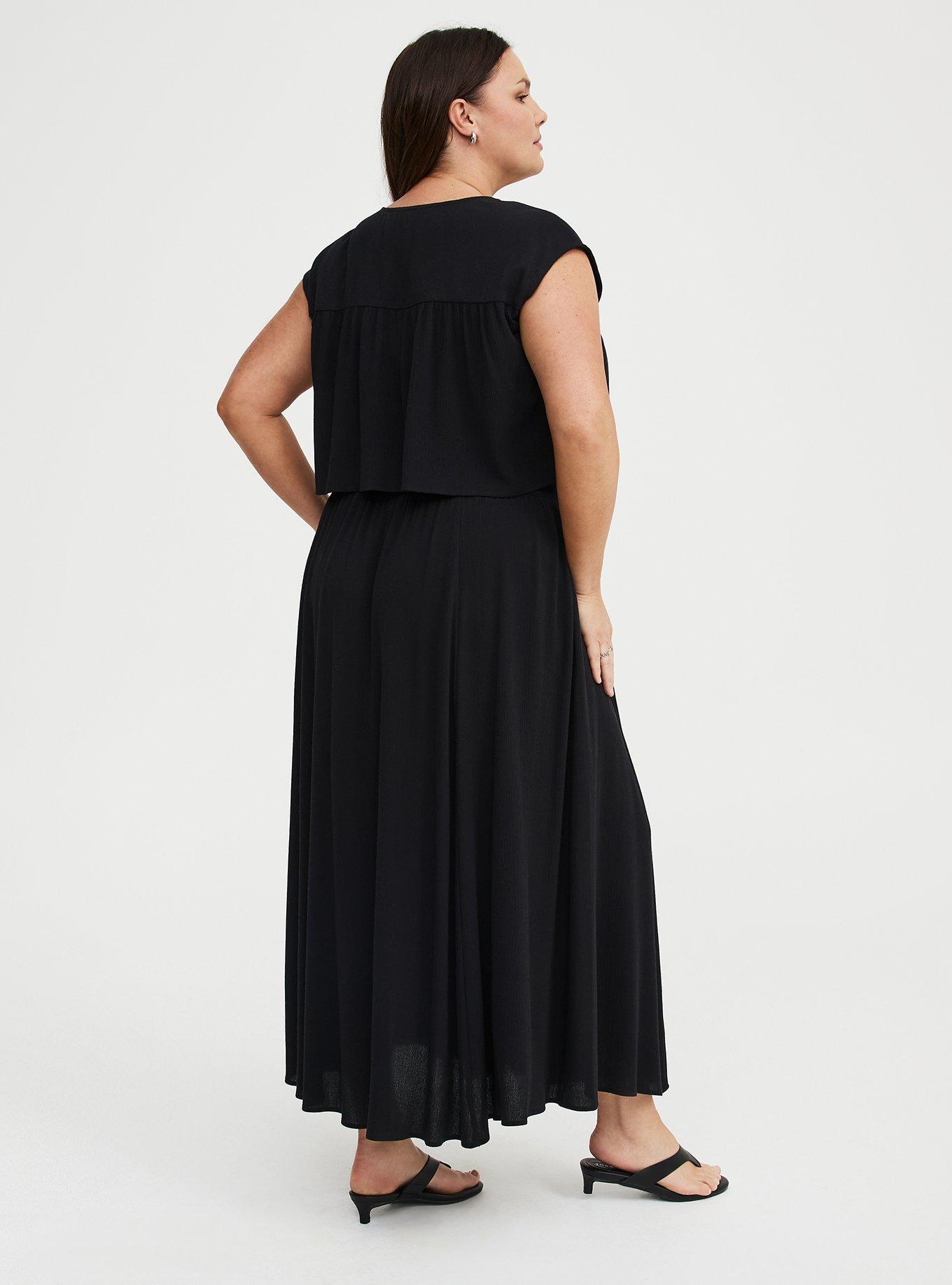 Crinkle Gauze Crop Top & Maxi Skirt Set, DEEP BLACK, alternate