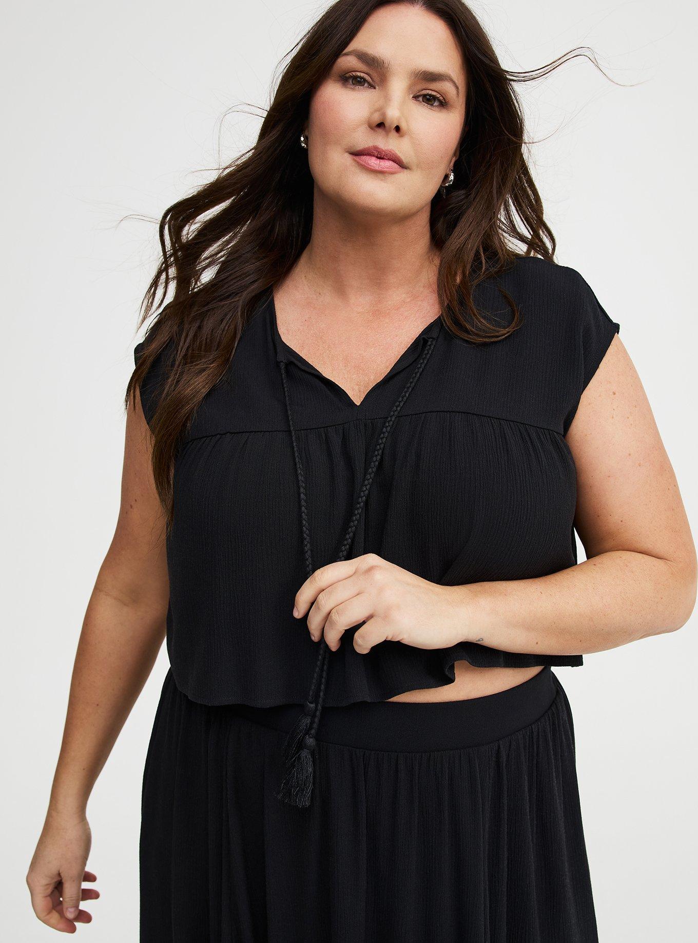 Crinkle Gauze Crop Top & Maxi Skirt Set, DEEP BLACK, alternate