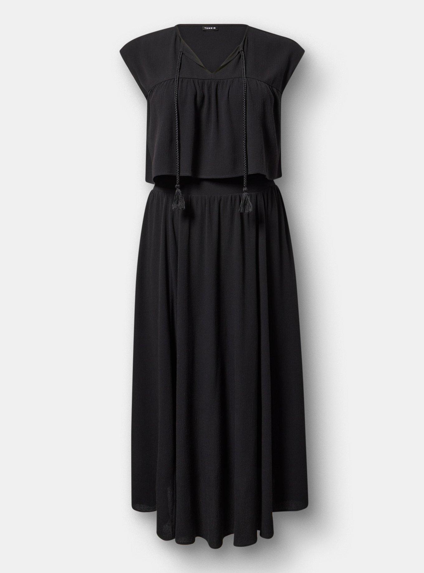 Crinkle Gauze Crop Top & Maxi Skirt Set, DEEP BLACK, hi-res