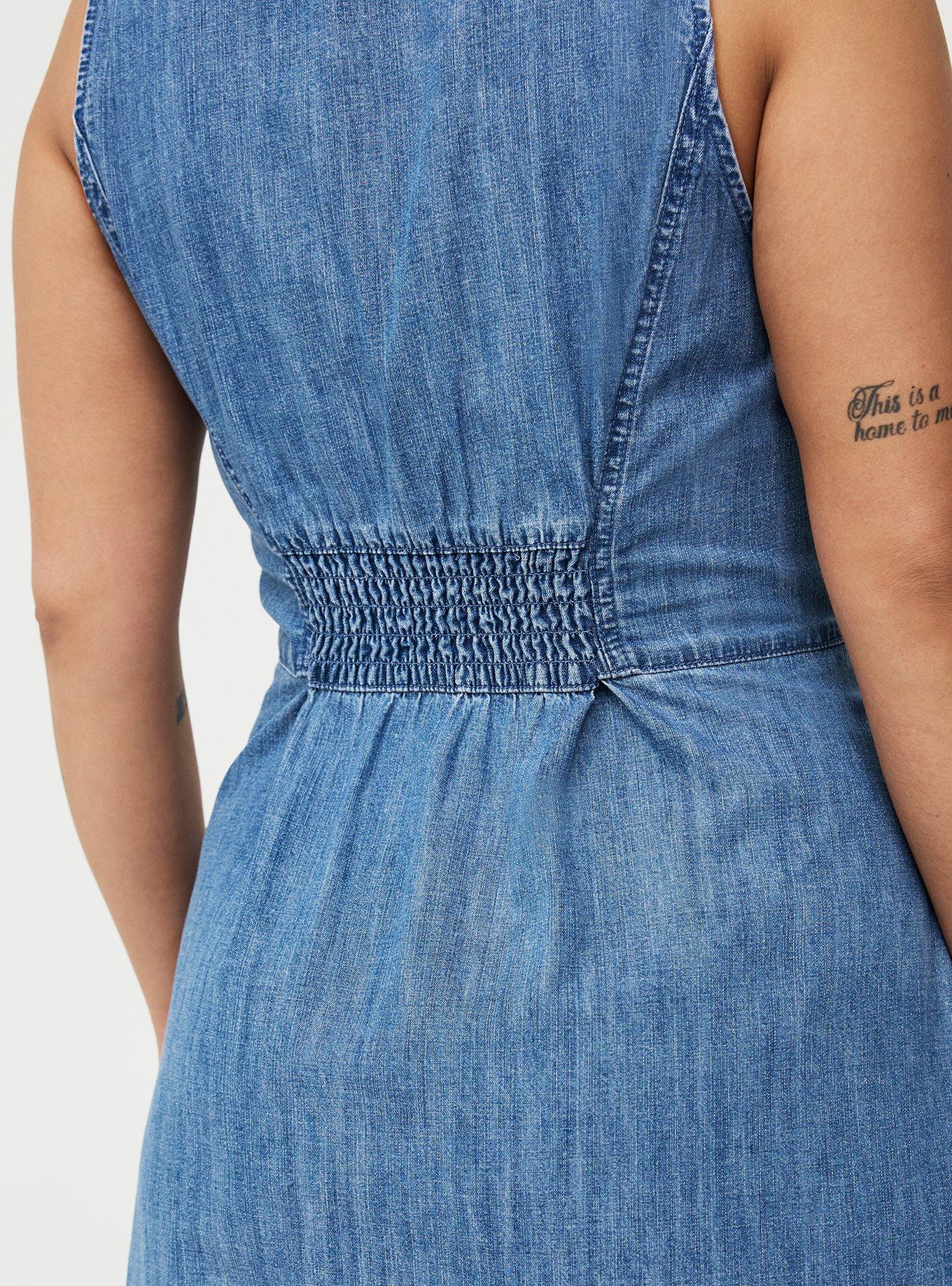 Button Front Denim Midi Dress, MEDIUM WASH, alternate