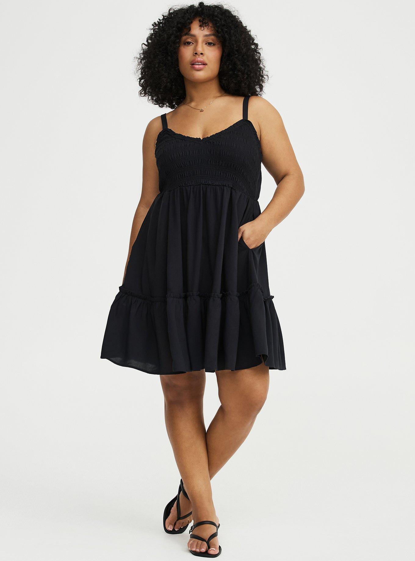 Smocked Bodice Mini Dress, DEEP BLACK, alternate