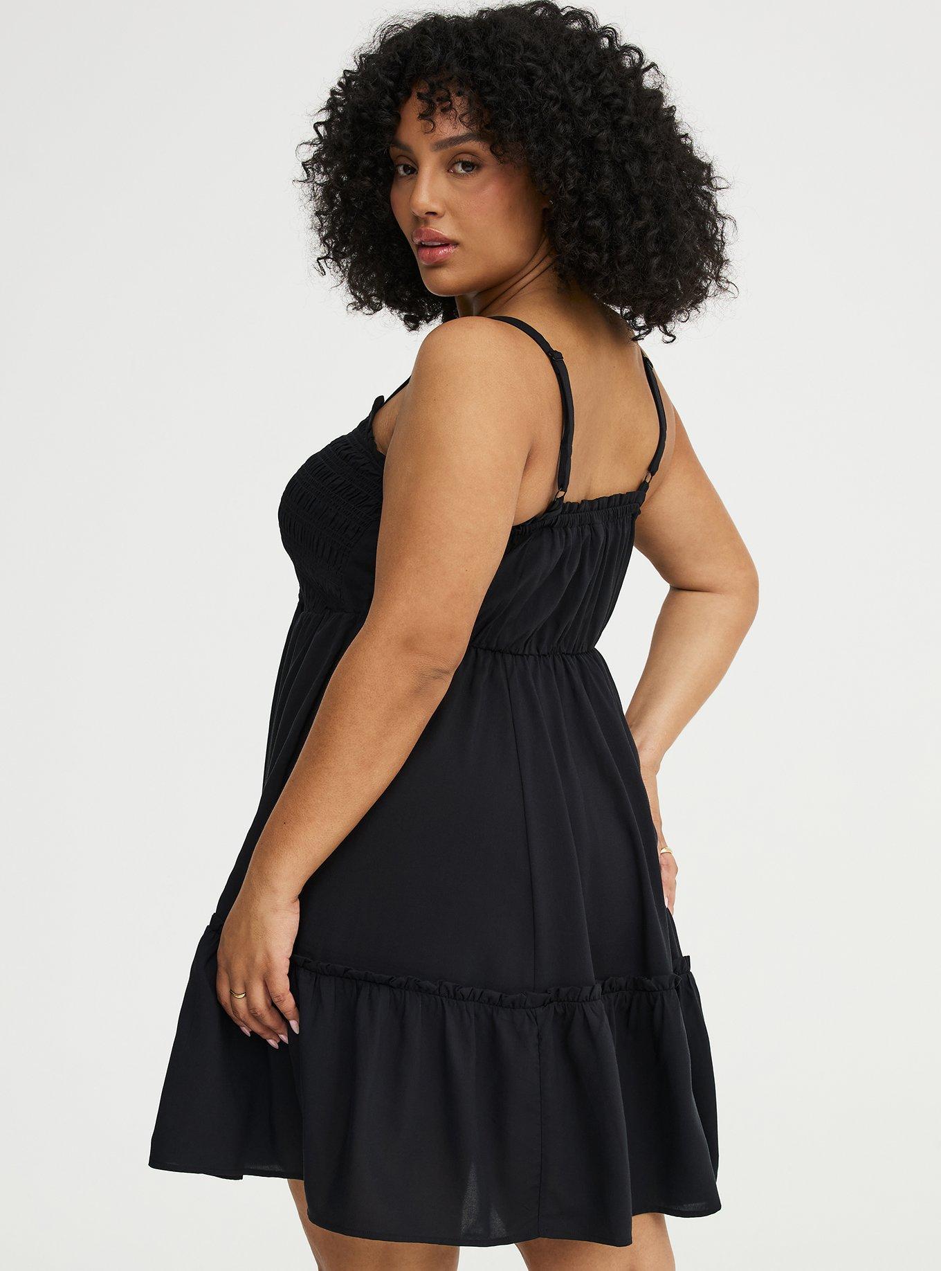 Smocked Bodice Mini Dress, DEEP BLACK, alternate