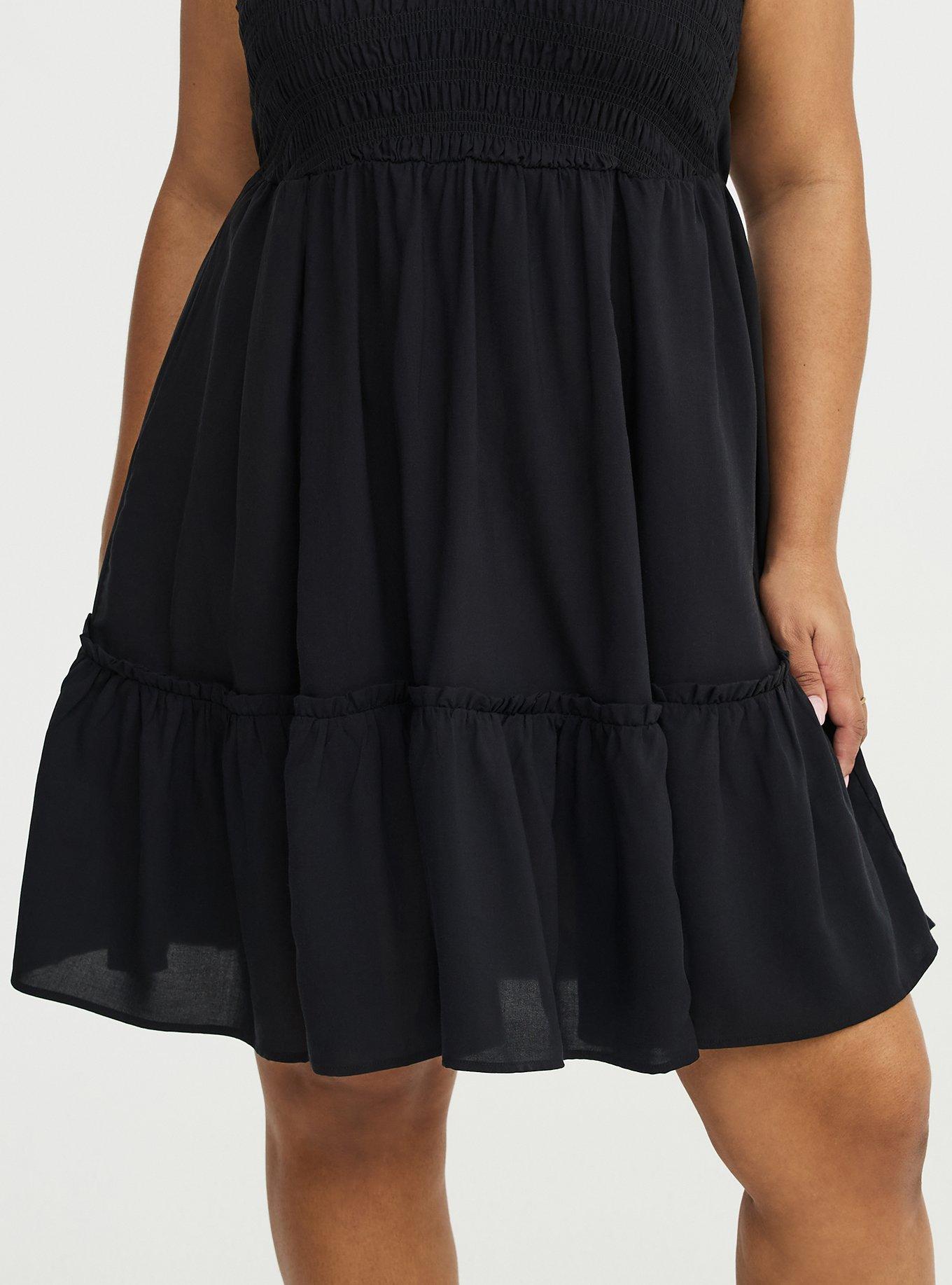 Smocked Bodice Mini Dress, DEEP BLACK, alternate