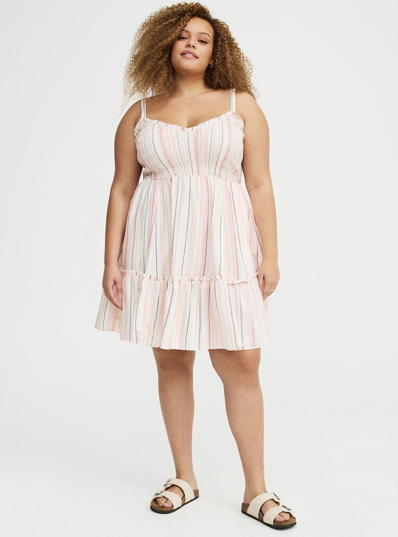 Smocked Bodice Mini Dress, CASEY STRIPE IVORY, alternate