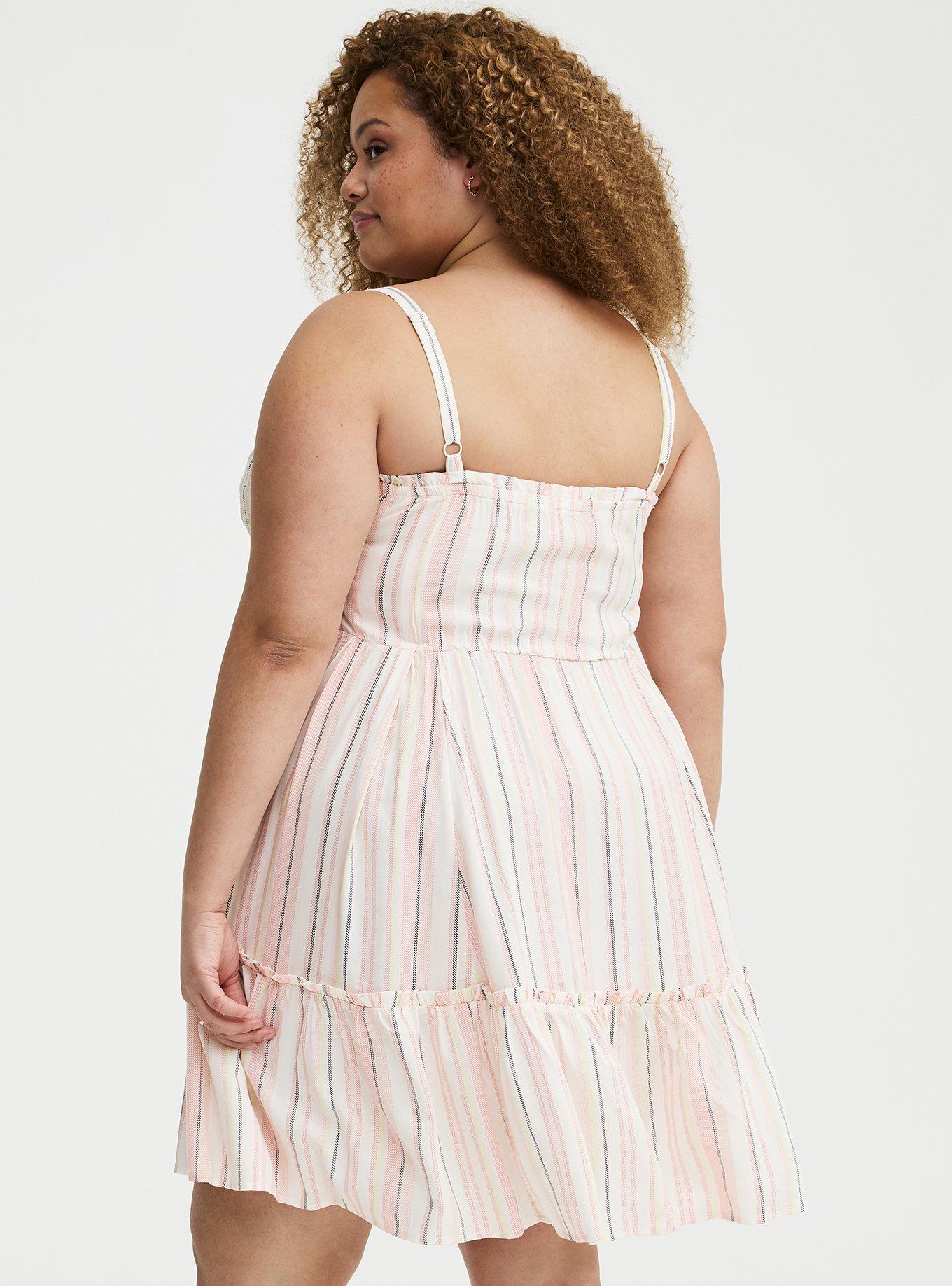 Smocked Bodice Mini Dress, CASEY STRIPE IVORY, alternate