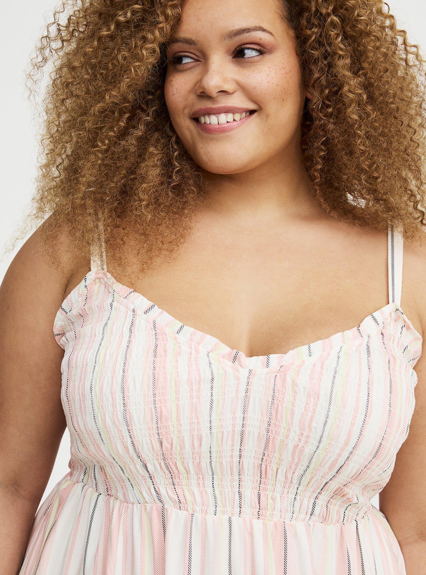 Smocked Bodice Mini Dress, CASEY STRIPE IVORY, alternate