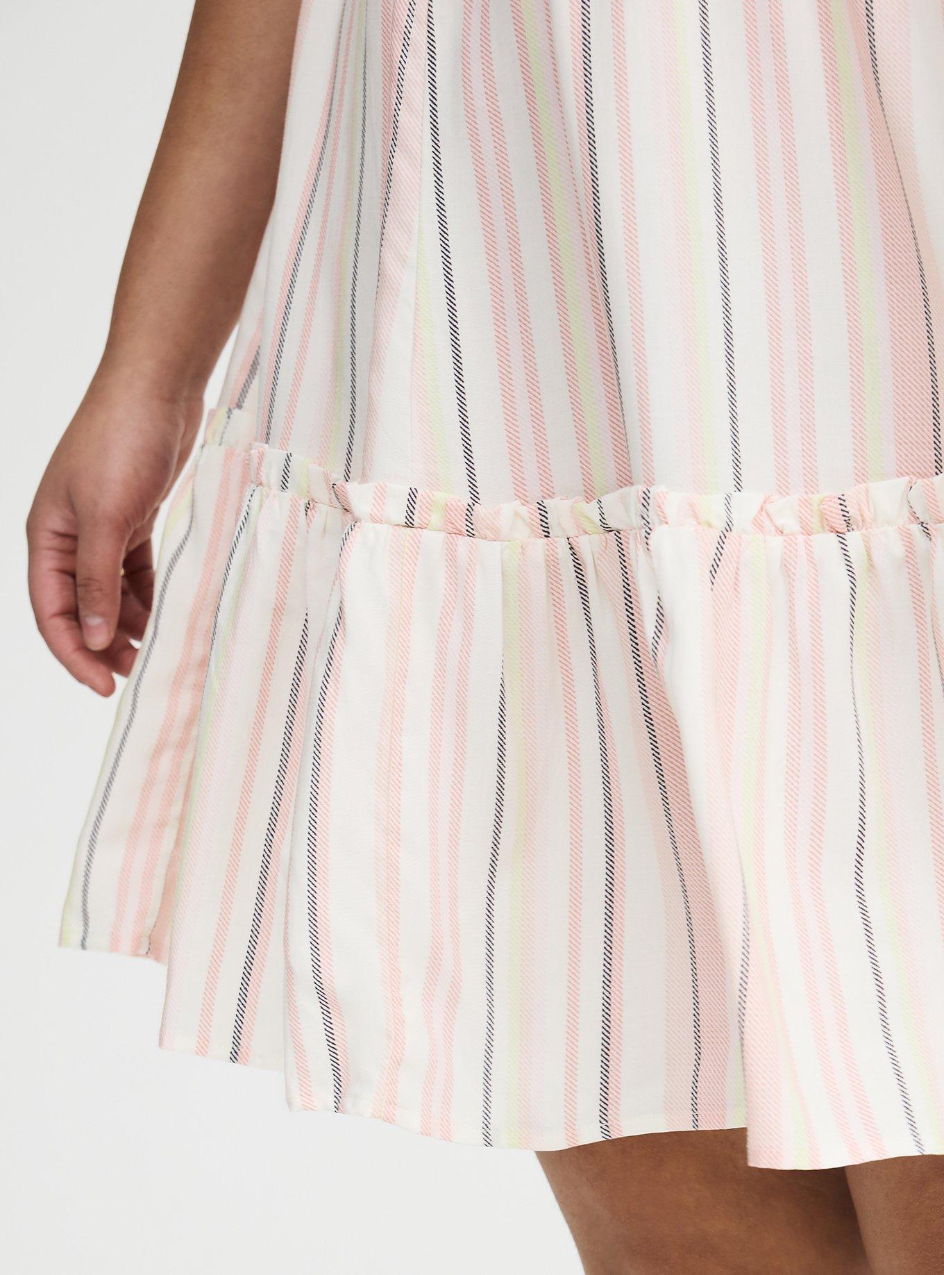 Smocked Bodice Mini Dress, CASEY STRIPE IVORY, alternate