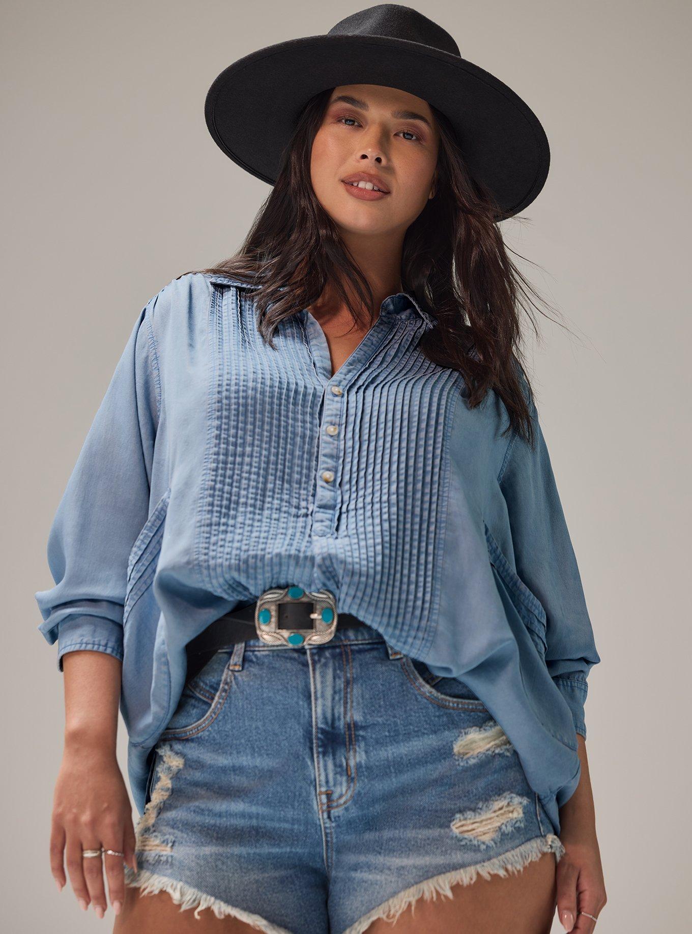 Festi Button-Up Chambray Tunic, LIGHT BLUE WASH, alternate