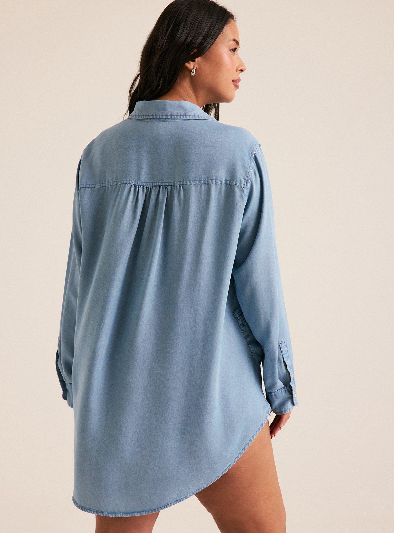 Festi Button-Up Chambray Tunic, LIGHT BLUE WASH, alternate