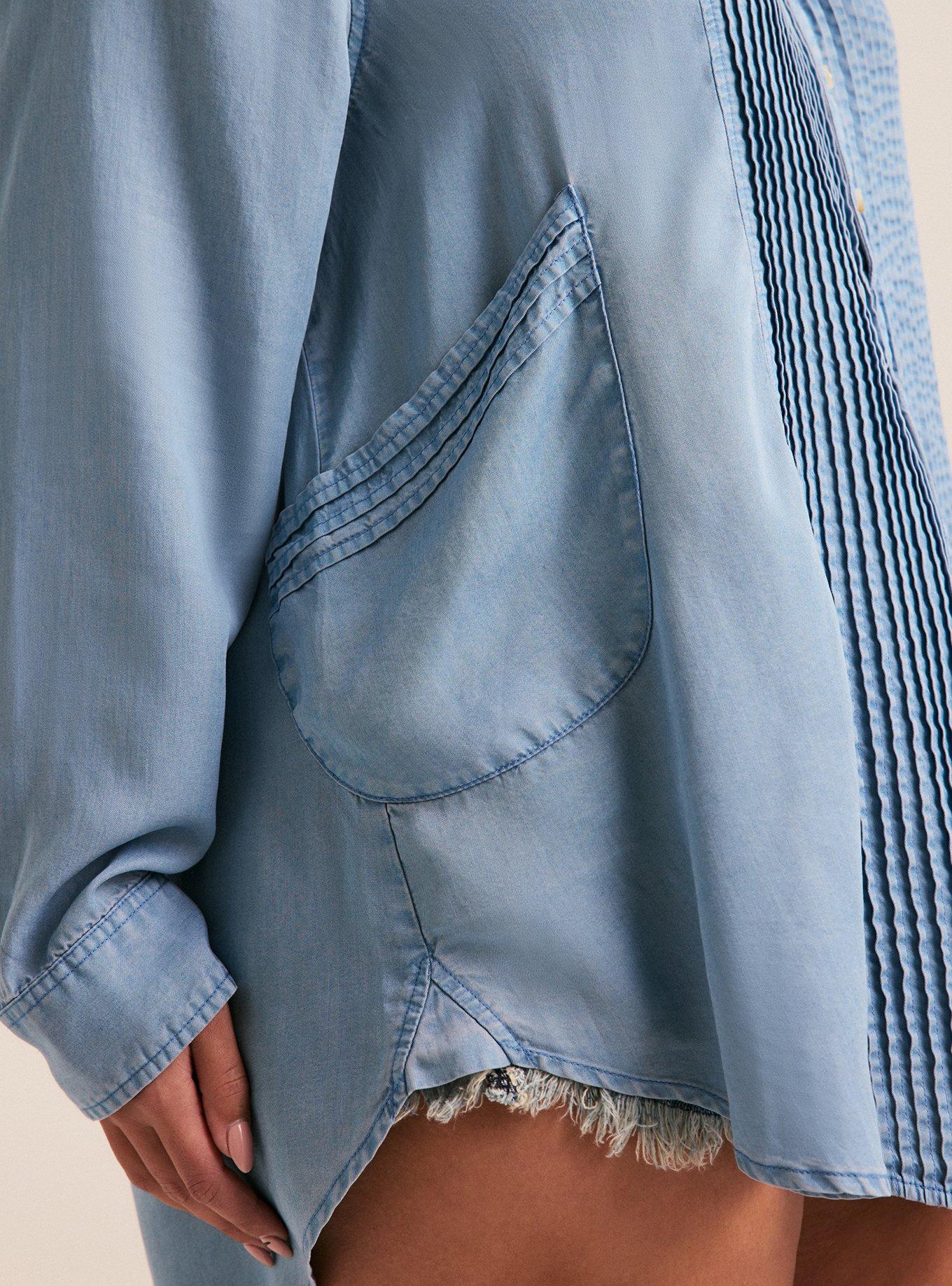 Festi Button-Up Chambray Tunic, LIGHT BLUE WASH, alternate