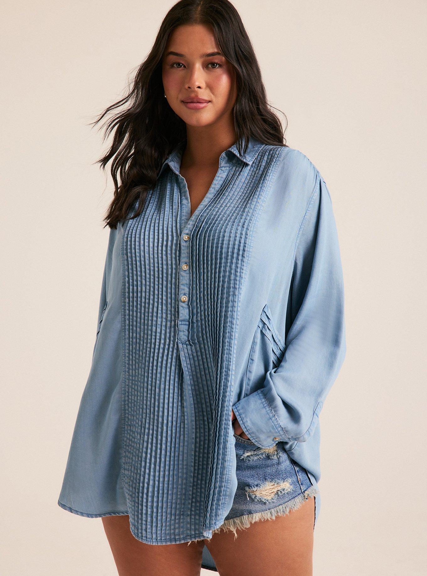 Festi Button-Up Chambray Tunic, LIGHT BLUE WASH, hi-res
